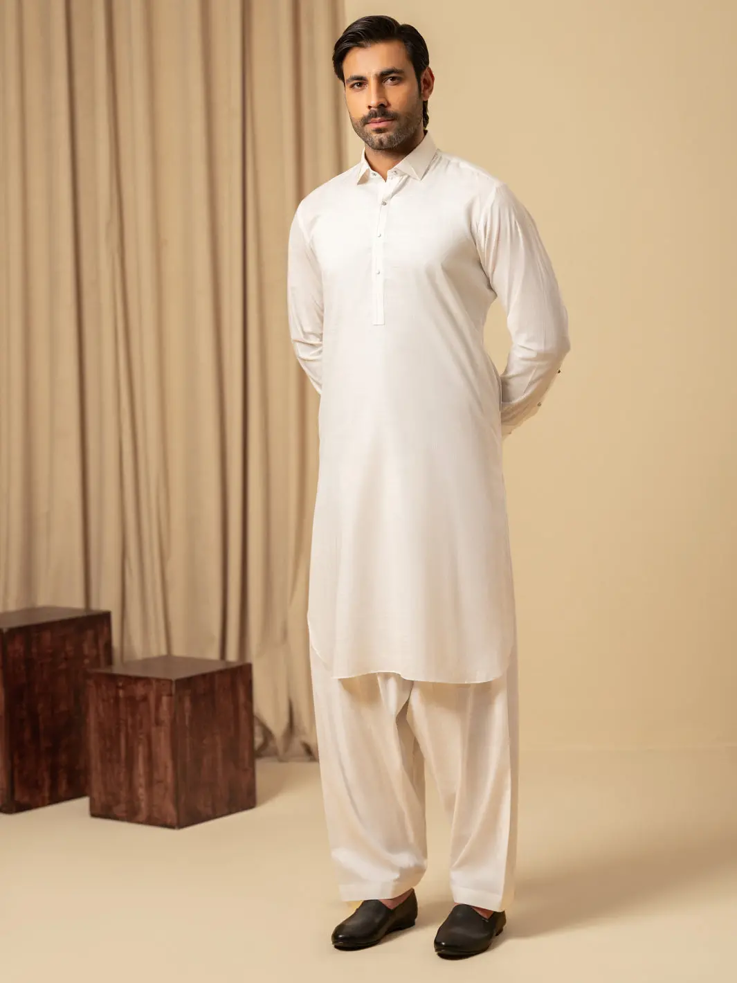 White Cotton Kameez Shalwar - Alwa-Ks-584 1