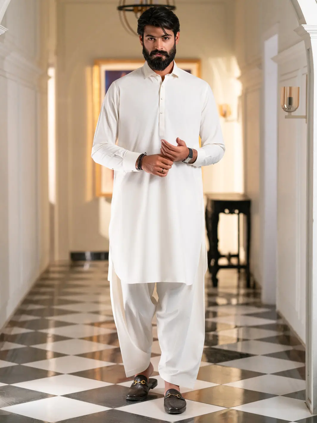 White Cut & Sew Kameez Shalwar - Alwa-Ks-617 1