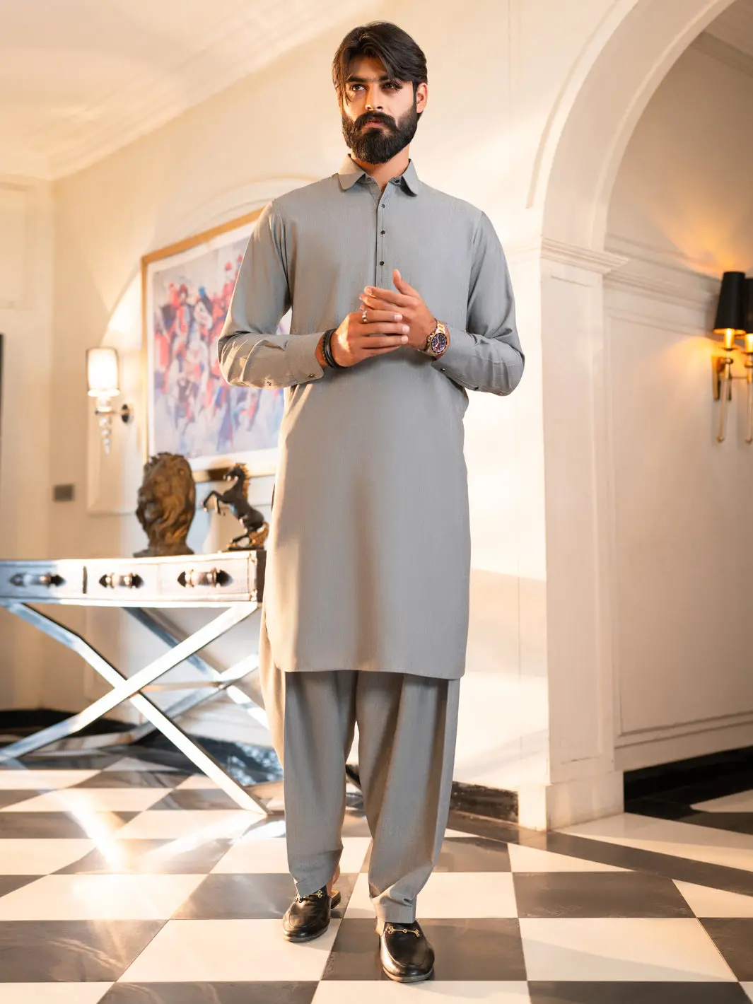 Grey Cut & Sew Kameez Shalwar - Alwa-Ks-625 1