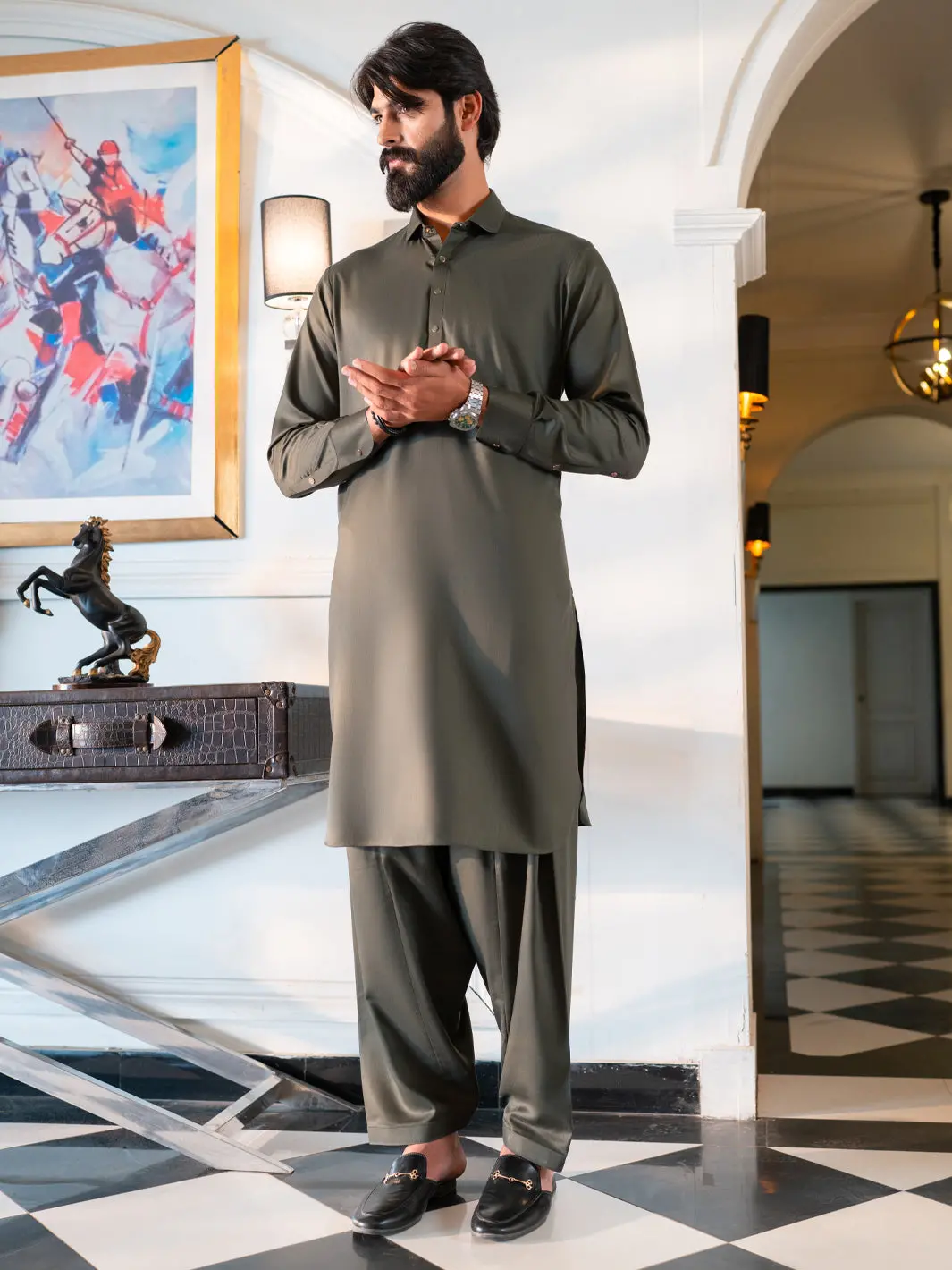 Olive Cut & Sew Kameez Shalwar - Alwa-Ks-637 1