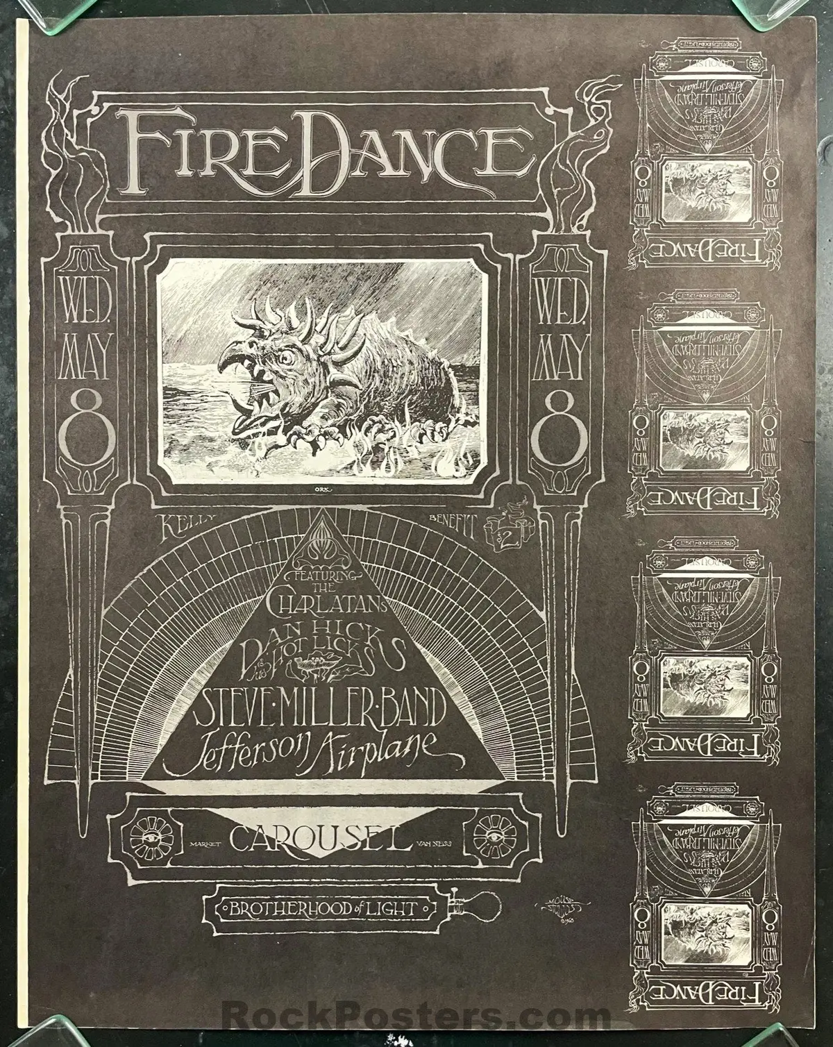 Auction - Aor 2.173 - Fire Dance - Mouse & Kelley Signed - 1968 Uncut Poster - Carousel Ballroom - Excellent 1