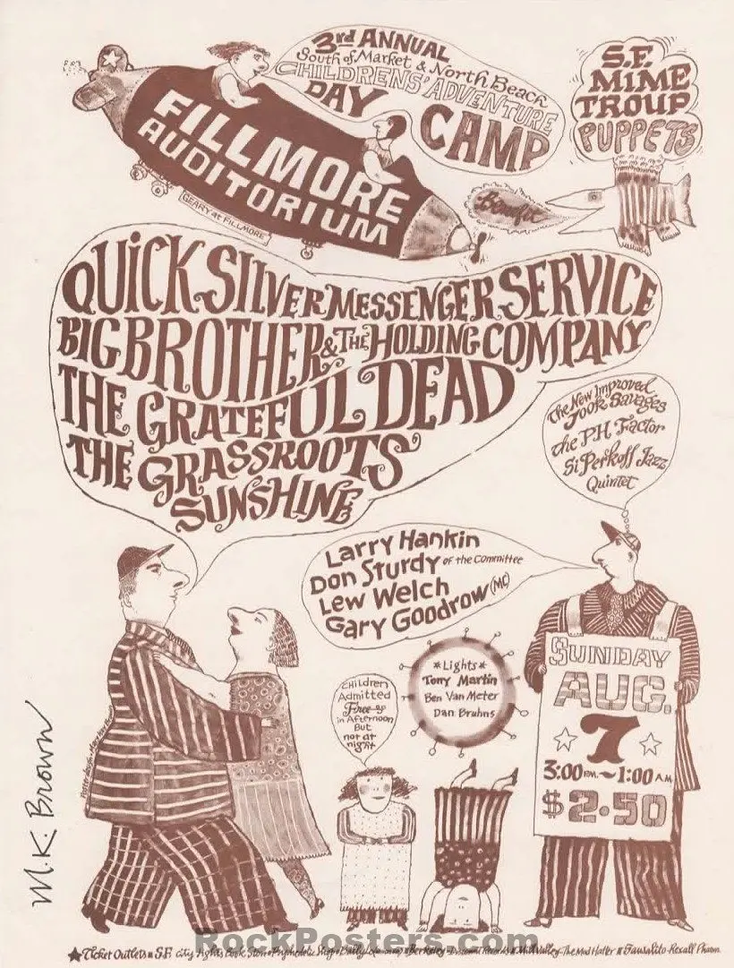 Auction - Aor 2.68 - Grateful Dead - Mary Kay Brown Signed - 1966 Handbill - Fillmore Auditorium - Near Mint Minus 1