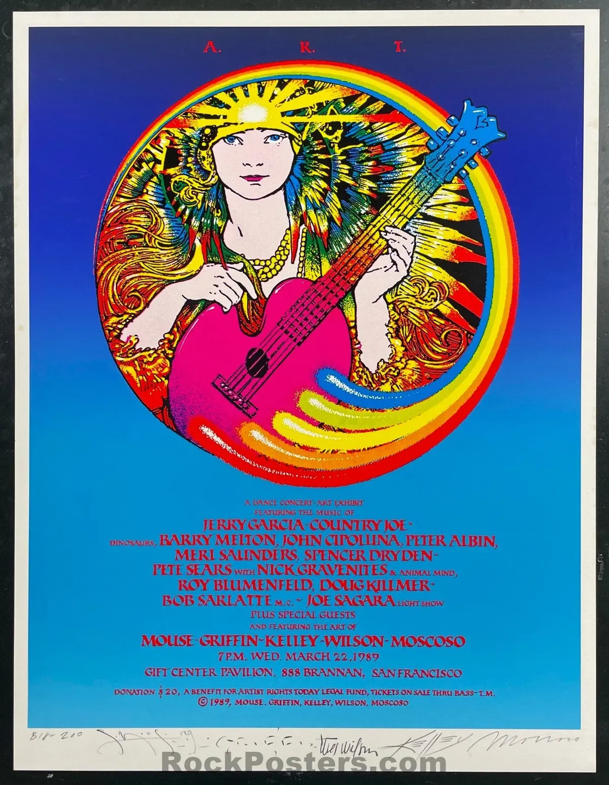 Auction - Artist Rights Today - Jerry Garcia - Griffin, Wilson, Kelley - Mouse & Moscoso Signed - 1989 Poster - Near Mint Minus 1