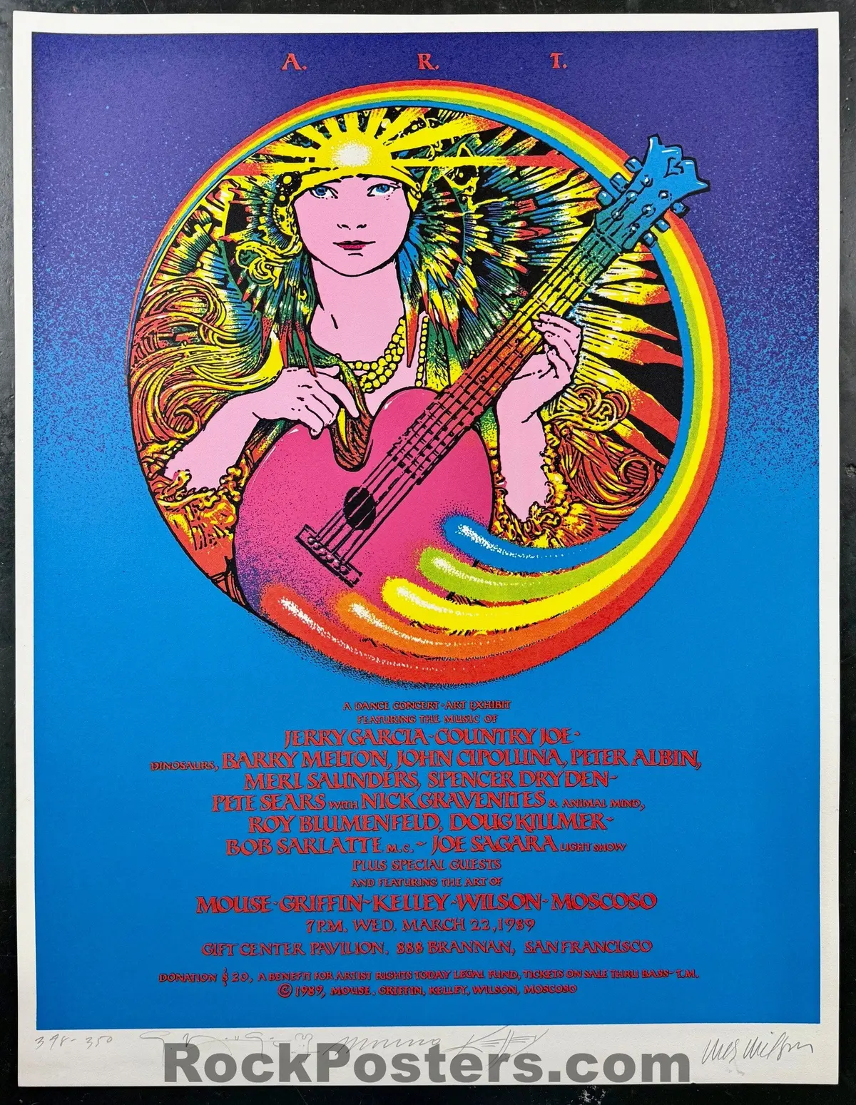 Auction - Artist Rights Today - Jerry Garcia - Griffin, Wilson, Kelley - Mouse & Moscoso Signed - 1989 Poster - Near Mint 1
