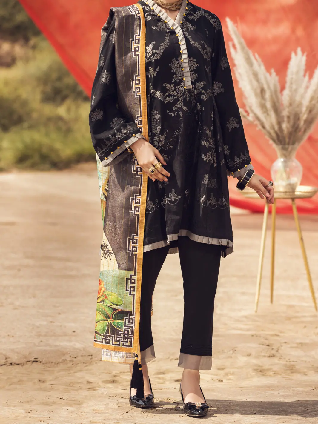 Black Jacquard 3Pc Stitched - Awp-3Ps-338 1