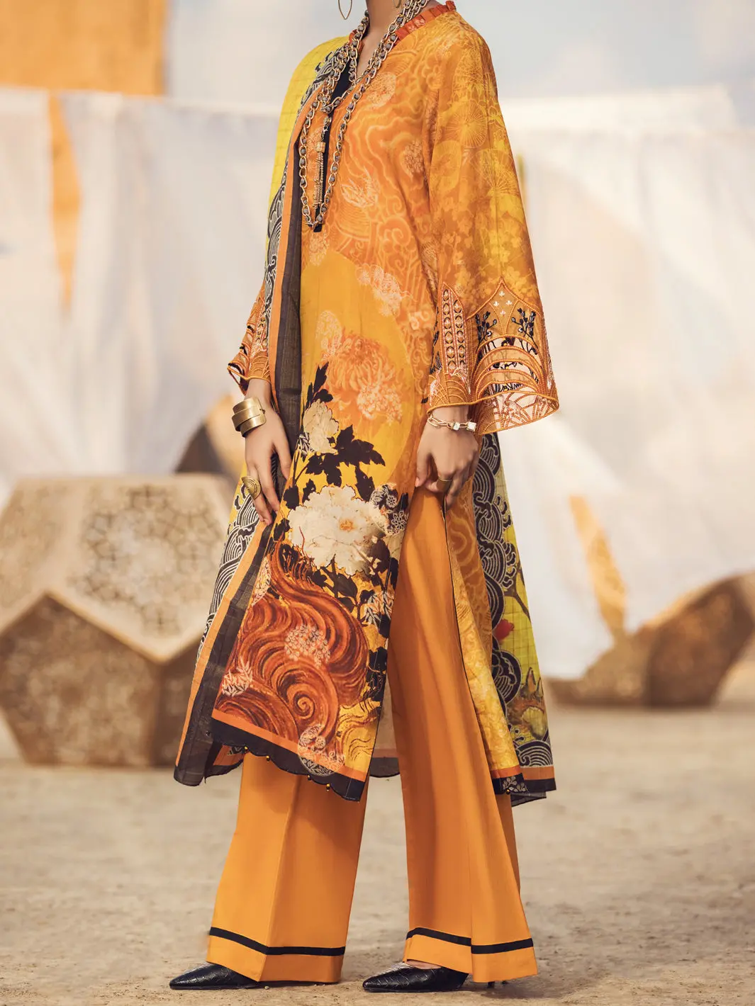 Mustard Jacquard 3Pc Unstitched - Awp-3Ps-339A 1