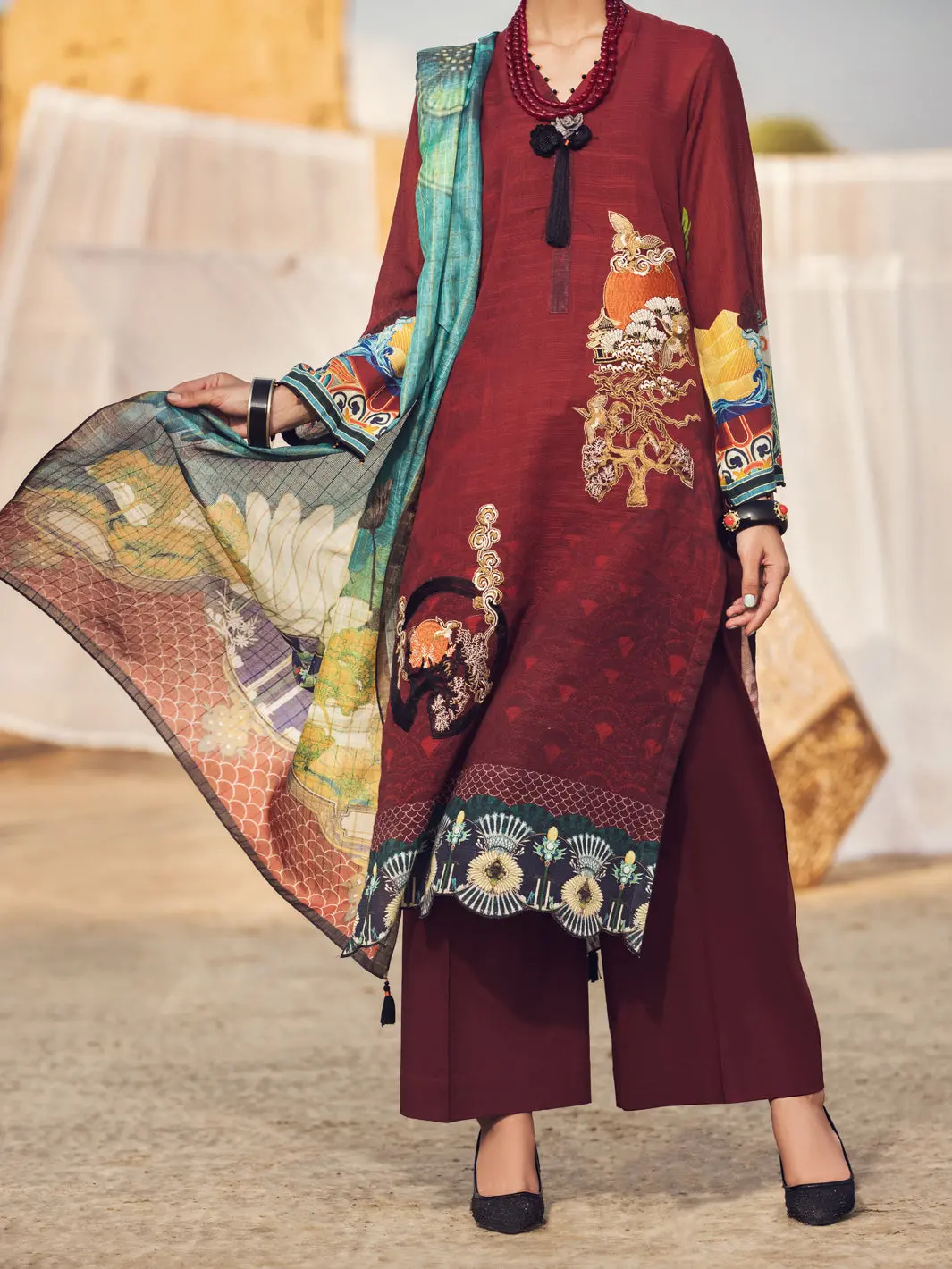 Maroon Khaddar 3Pc Stitched - Awp-3Ps-340 1