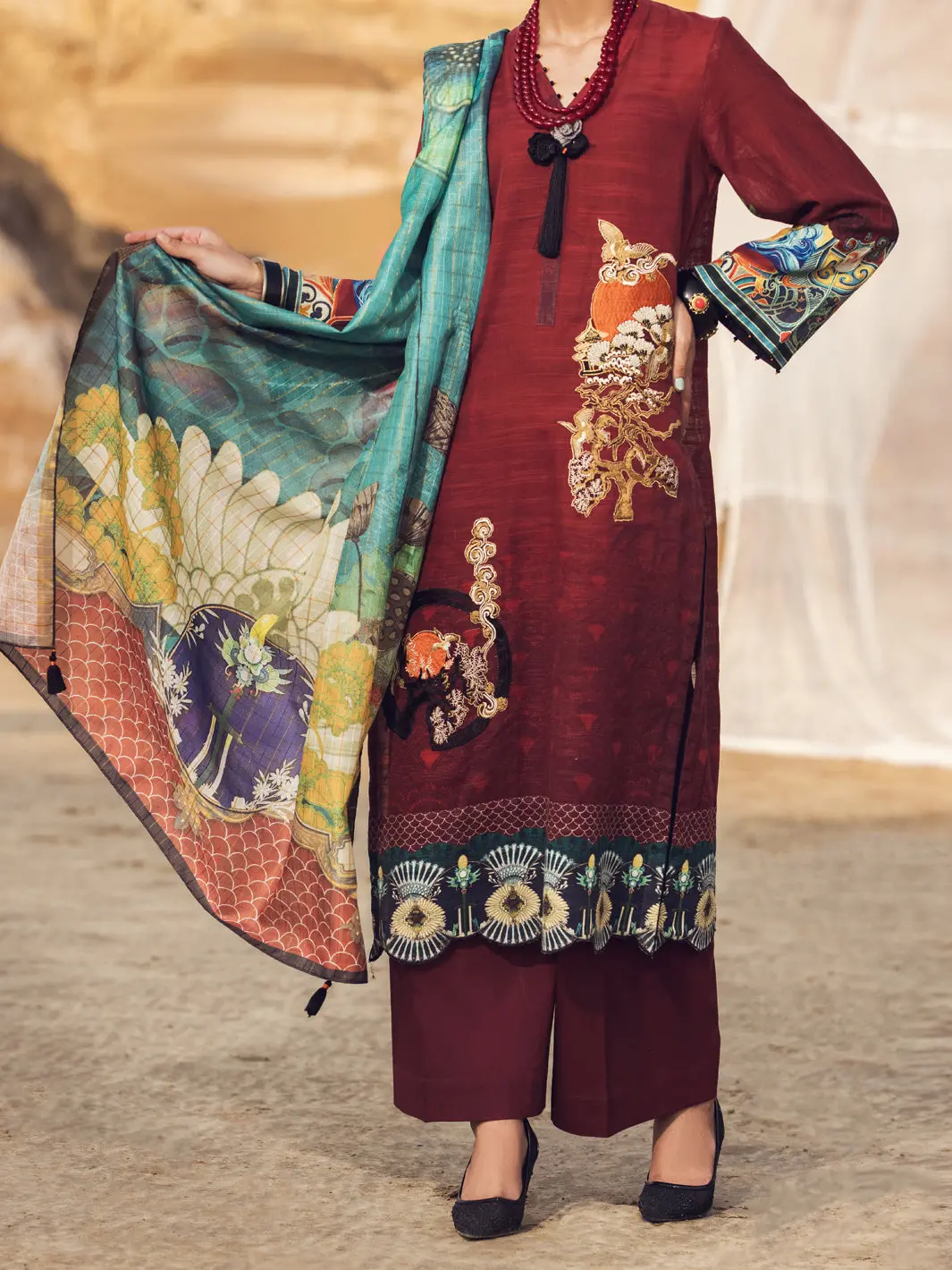 Maroon Khaddar 3Pc Unstitched - Awp-3Ps-340 1