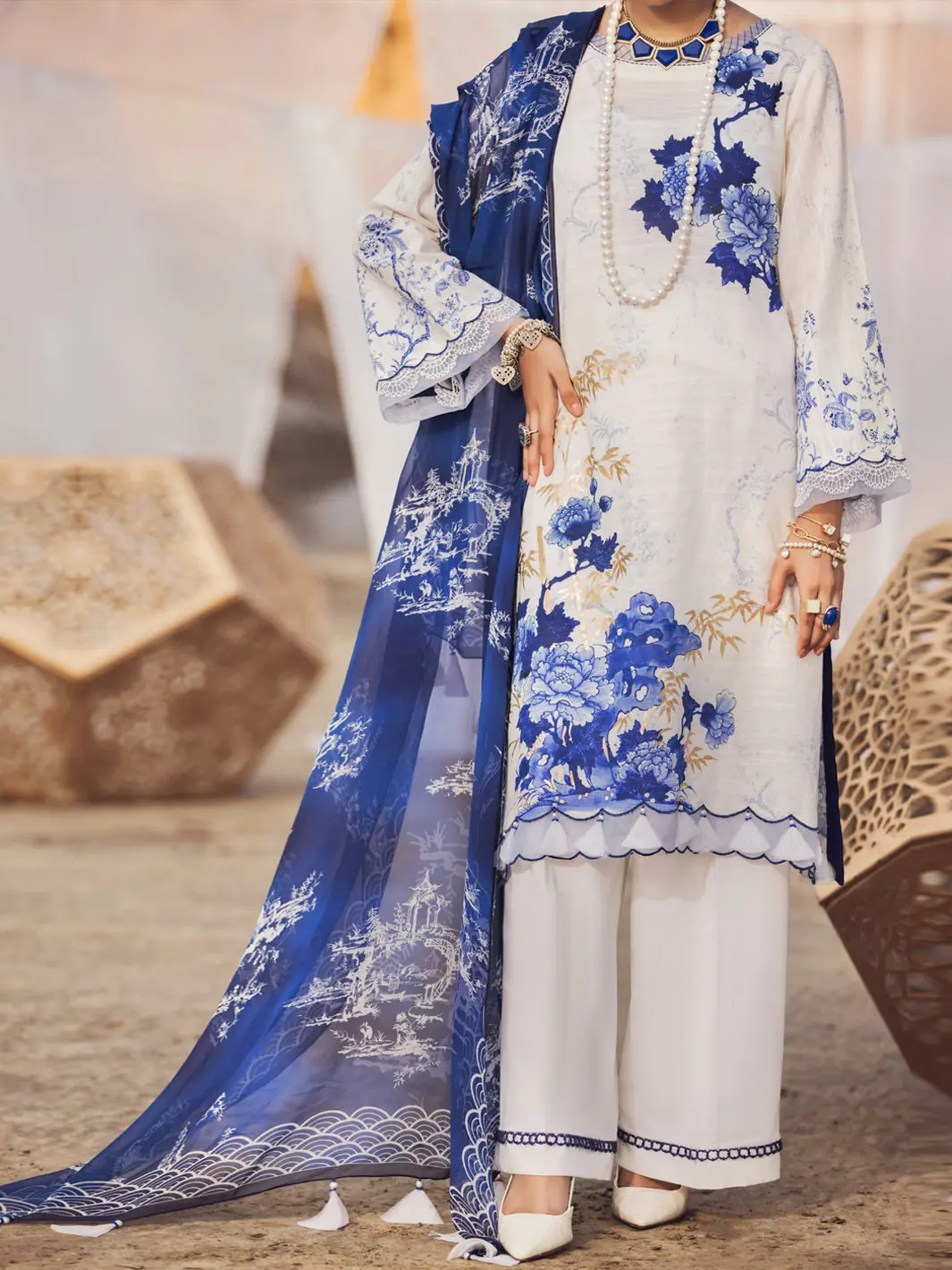 Blue 3Pc Khaddar Unstitched - Awp-3Ps-344 1