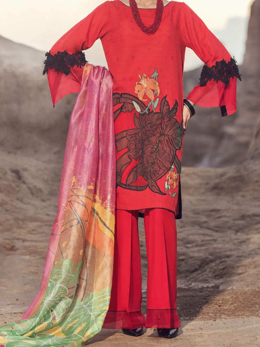 Red Khaddar 3Pc Unstitched - Awp-3Ps-348 1