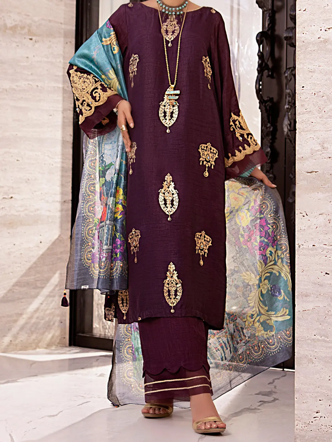 Purple Raw Silk 3Pc Stitched - Awp-3Ps-360 1