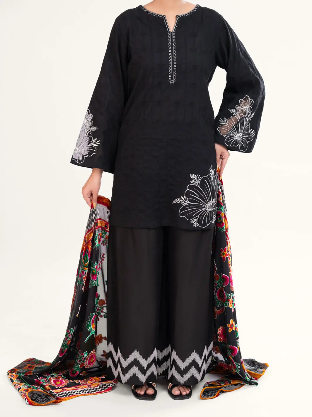Black Yarn Dyed 3Pc Unstitched - Awp-3Ps-748 1