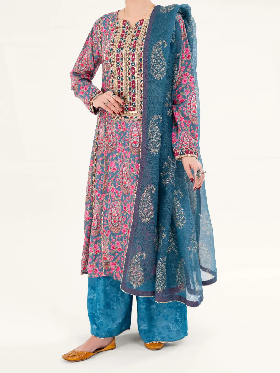 Teal Poly-Raw Silk 3Pc Stitched - Awp-3Ps-756 1