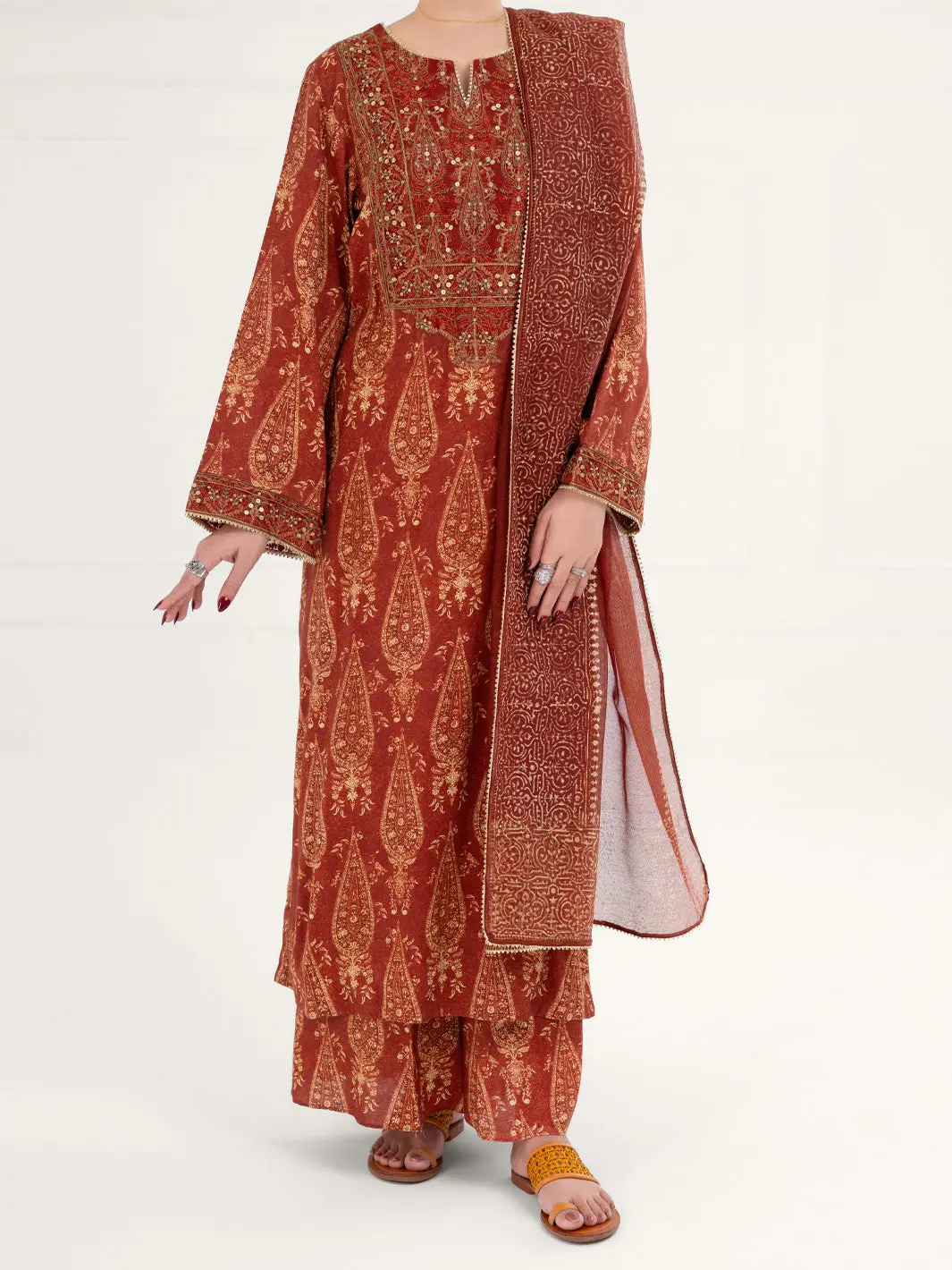 Brown Poly-Raw Silk 3Pc Stitched - Awp-3Ps-757 1