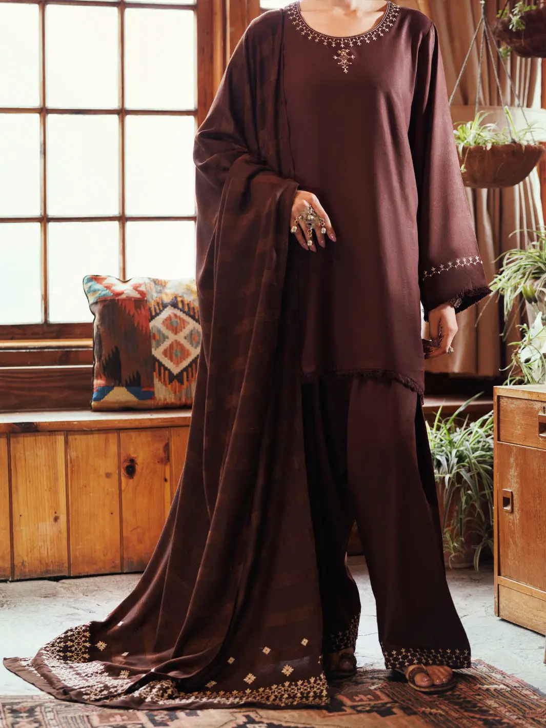Dark Brown Viscose Karandi Dyed 3Pc Stitched - Awp-3Ps-761 1