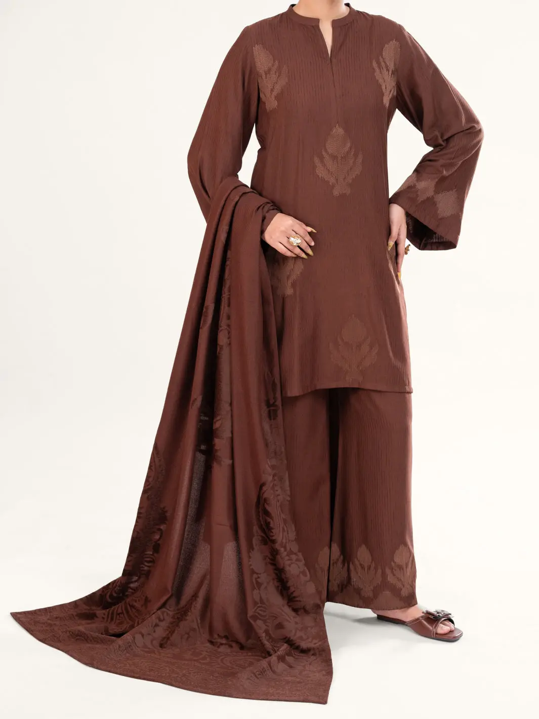 Brown Velvet Stripe 3Pc Stitched - Awp-3Ps-764 1