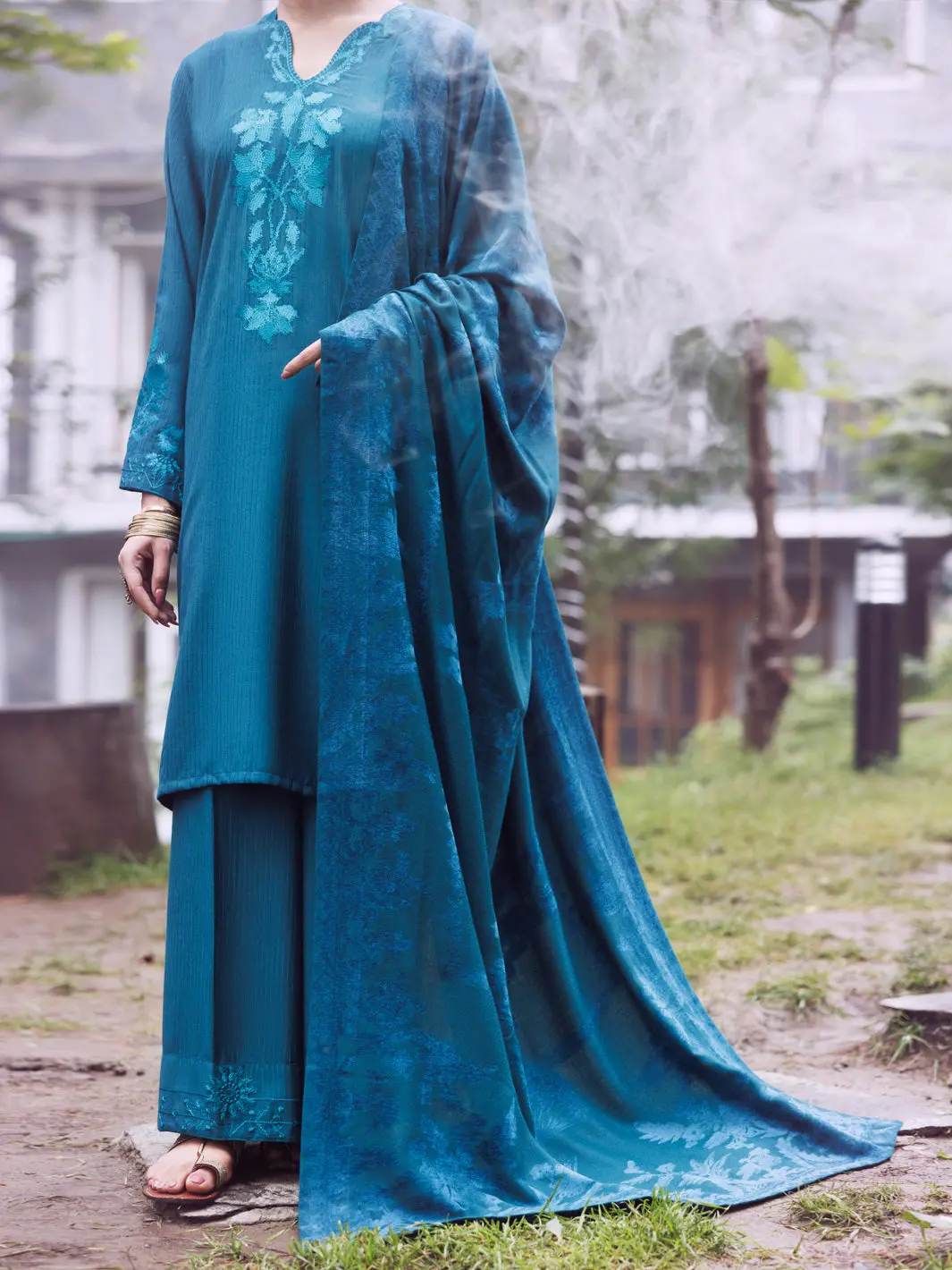 Teal Velvet Stripe 3Pc Stitched - Awp-3Ps-765 1