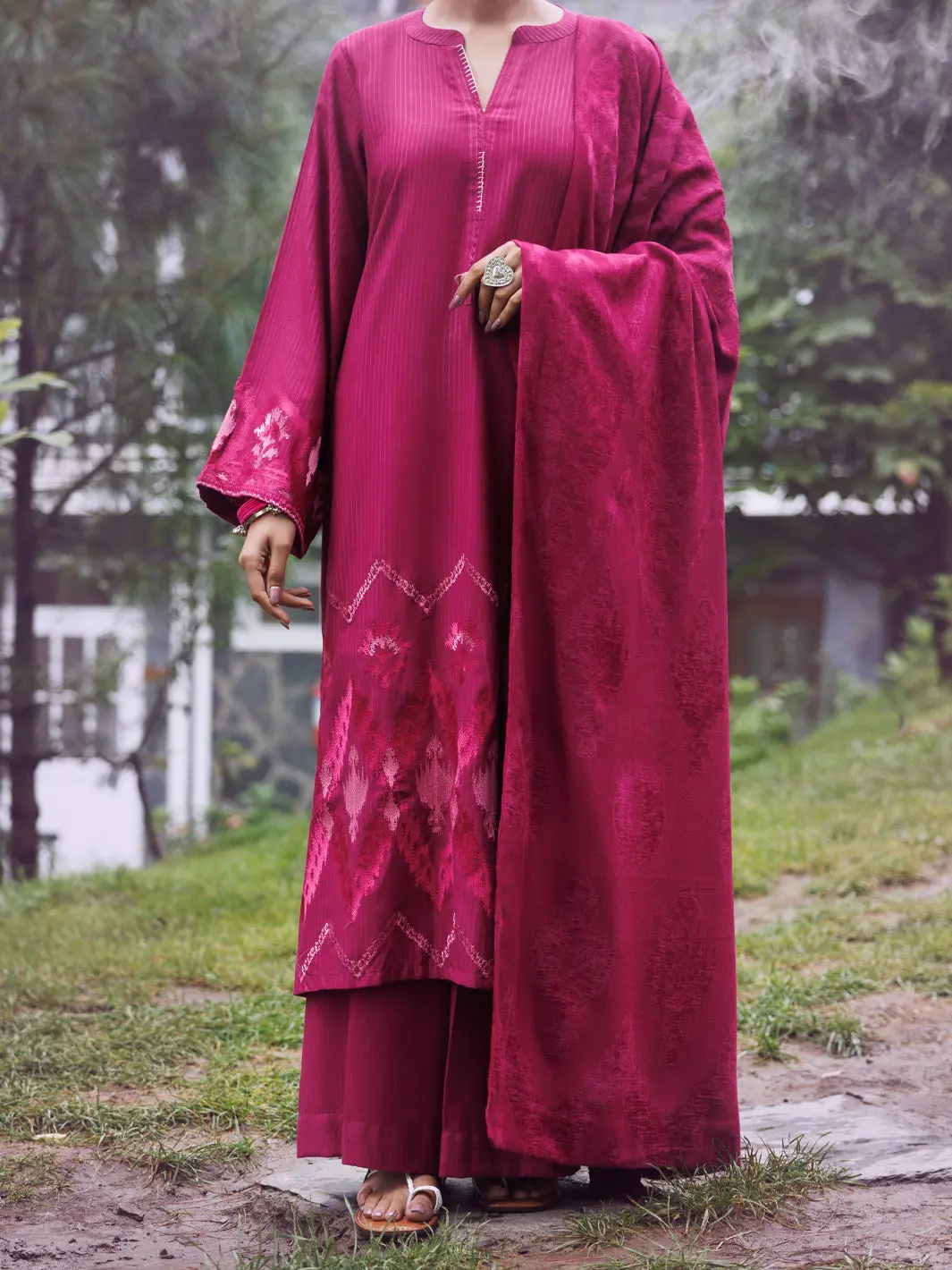 Pink Velvet Stripe 3Pc Stitched - Awp-3Ps-766 1