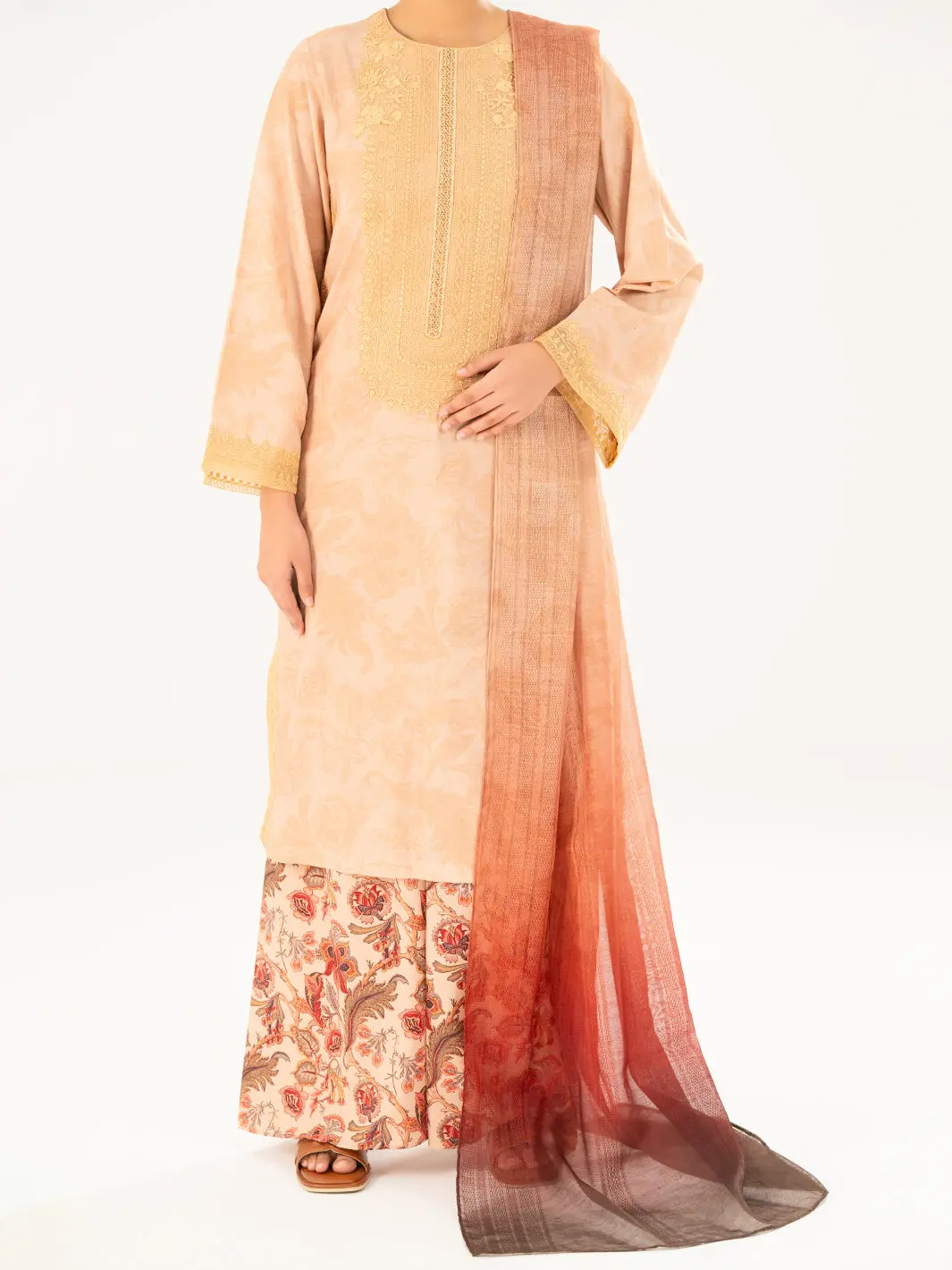 Khaki Poly Jacquard 3Pc Unstitched - Awp-3Ps-768 1