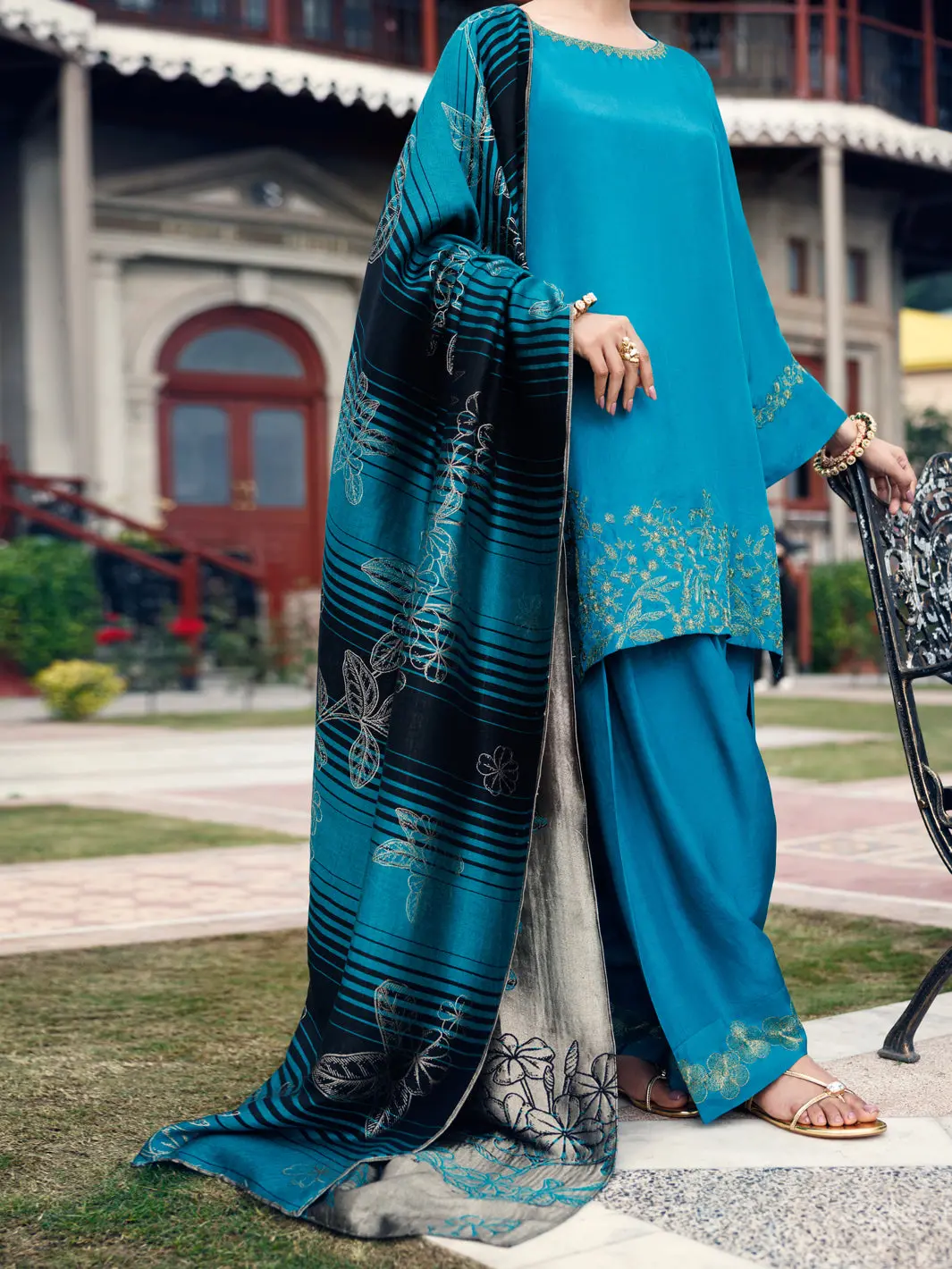 Turquoise Taffeta Silk 3Pc Stitched - Awp-3Ps-776 1