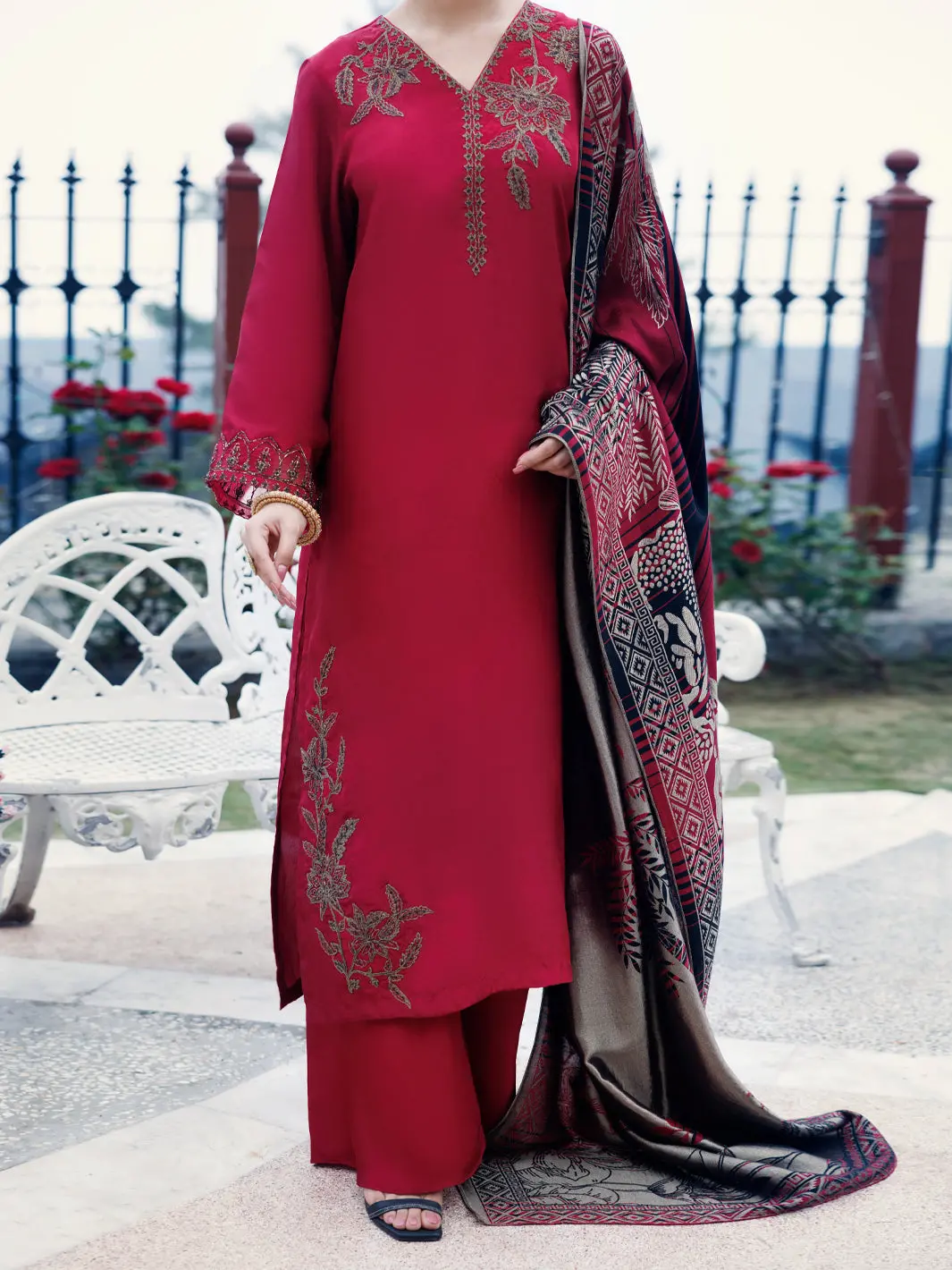 Red Taffeta Silk 3Pc Stitched - Awp-3Ps-778 1