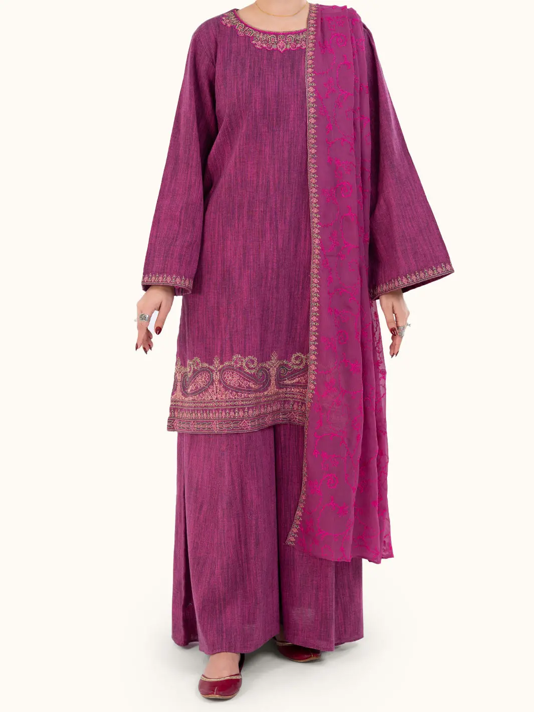 Purple Yarn Dyed 3Pc Stitched - Awp-3Ps-785 1