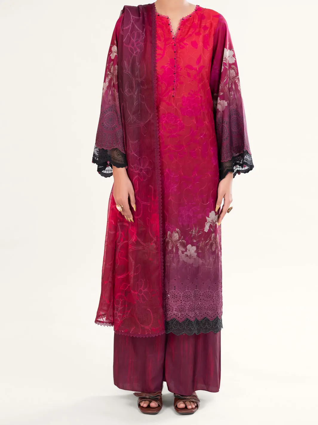 Maroon Poly-Lawn 3Pc Unstitched - Awp-3Ps-795 1