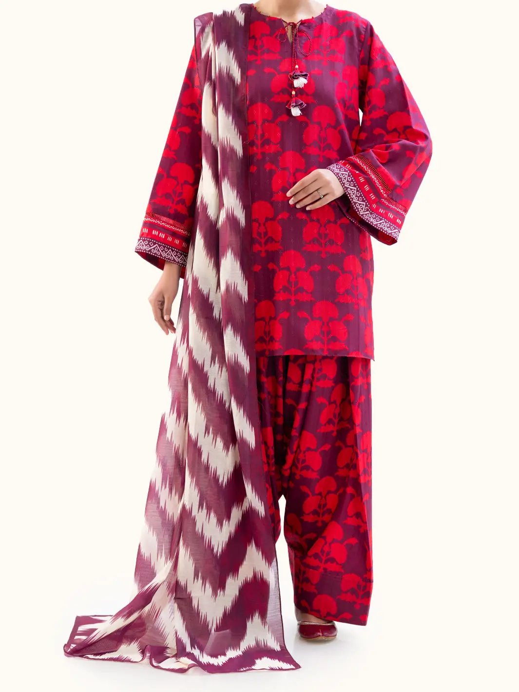Plum Jacquard 3Pc Unstitched - Awp-3Ps-801 1