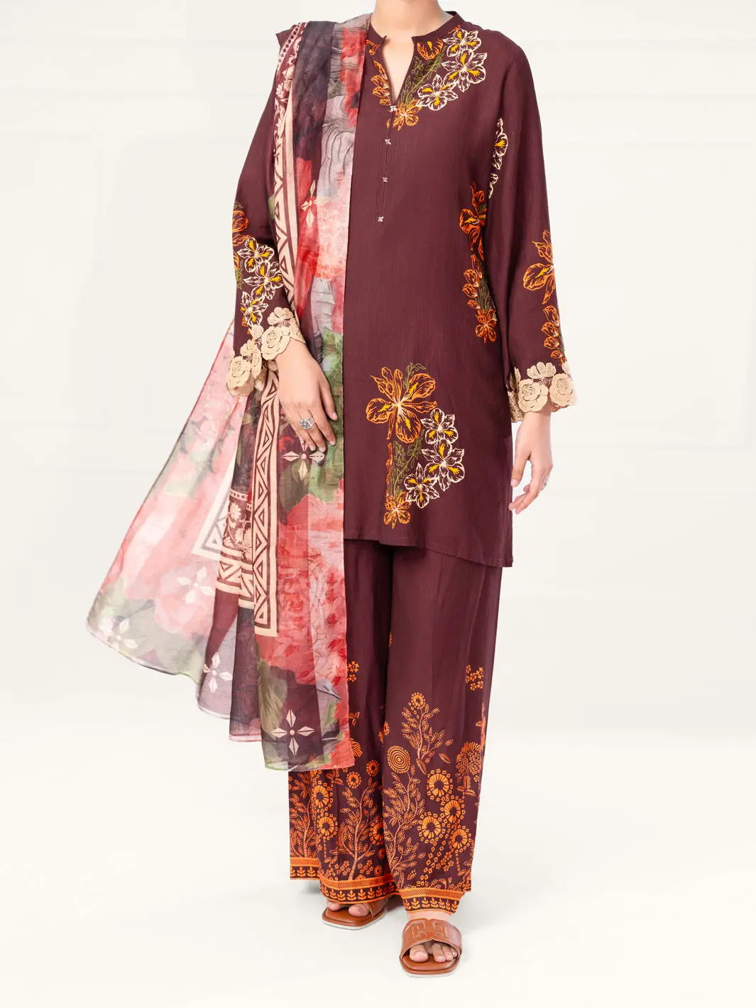 Maroon Viscose Raw Silk 3Pc Unstitched - Awp-3Ps-805 1