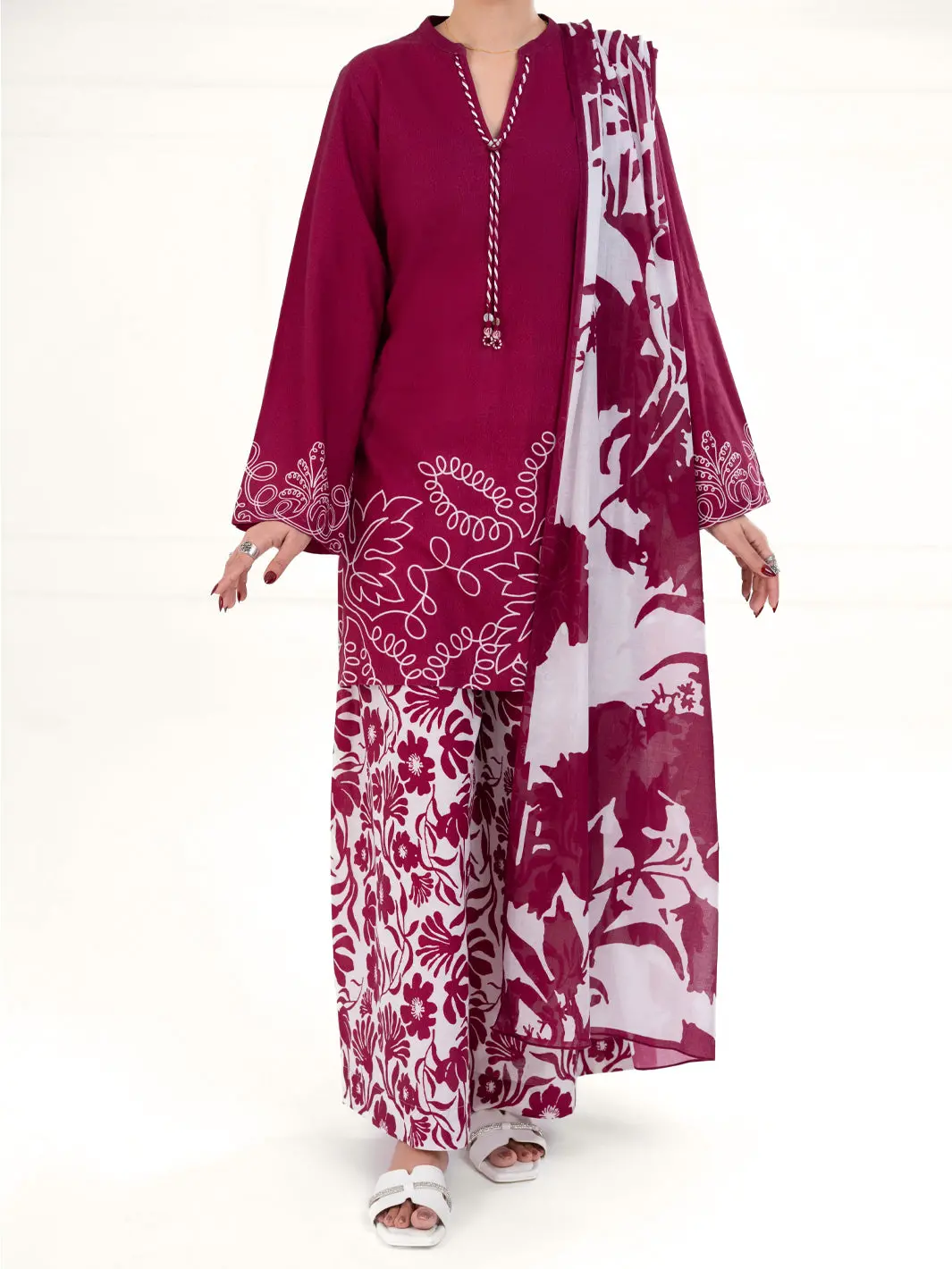 Maroon Lawn 3Pc Stitched - Awp-3Ps-859 1