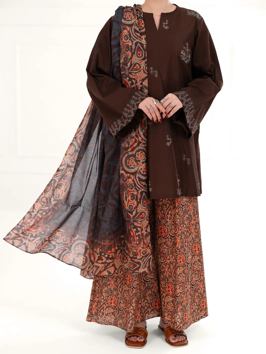 Brown Cambric 3Pc Stitched - Awp-3Ps-870 1