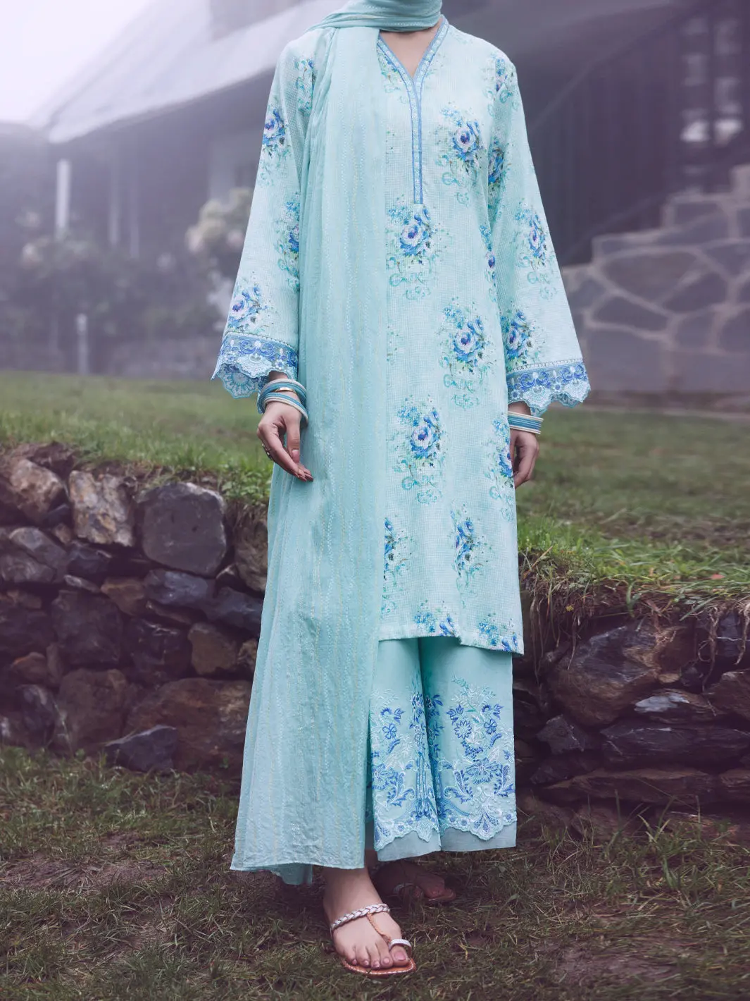 Ice Blue Dobby 3Pc Stitched - Awp-3Ps-879 1