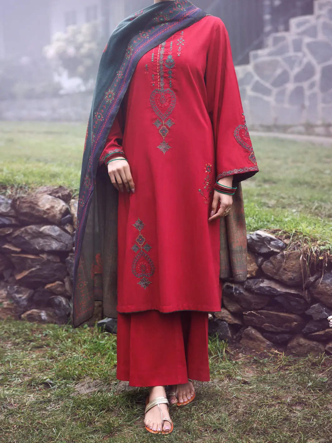 Red Poly Khaddar 3Pc Stitched - Awp-3Ps-880 1