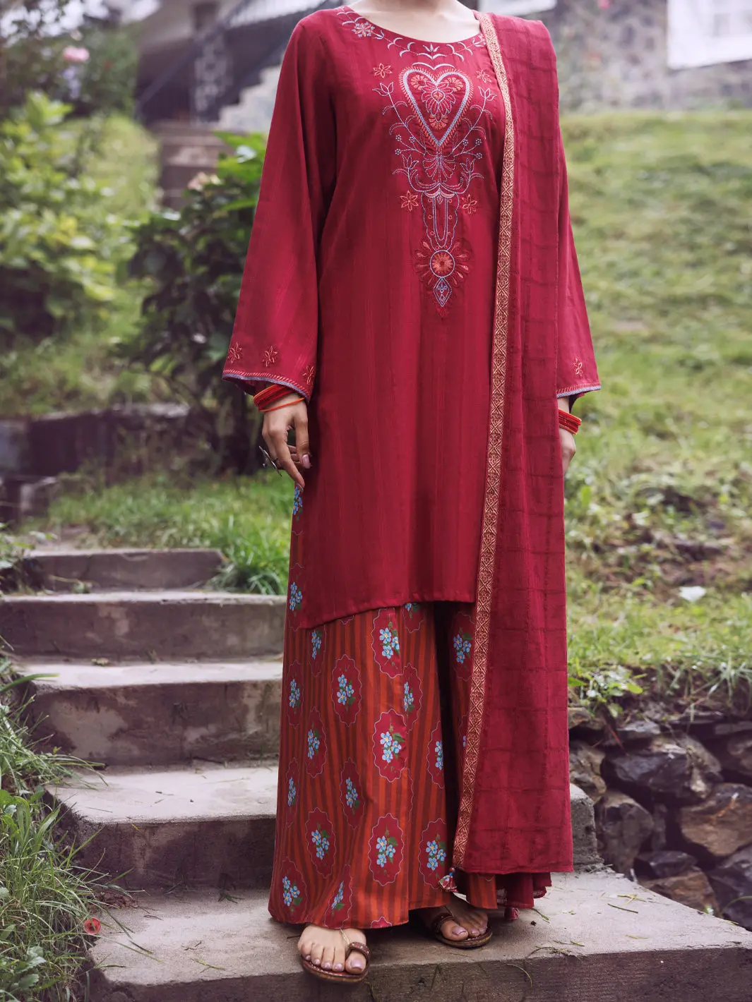 Maroon Dobby 3Pc Stitched - Awp-3Ps-884 1