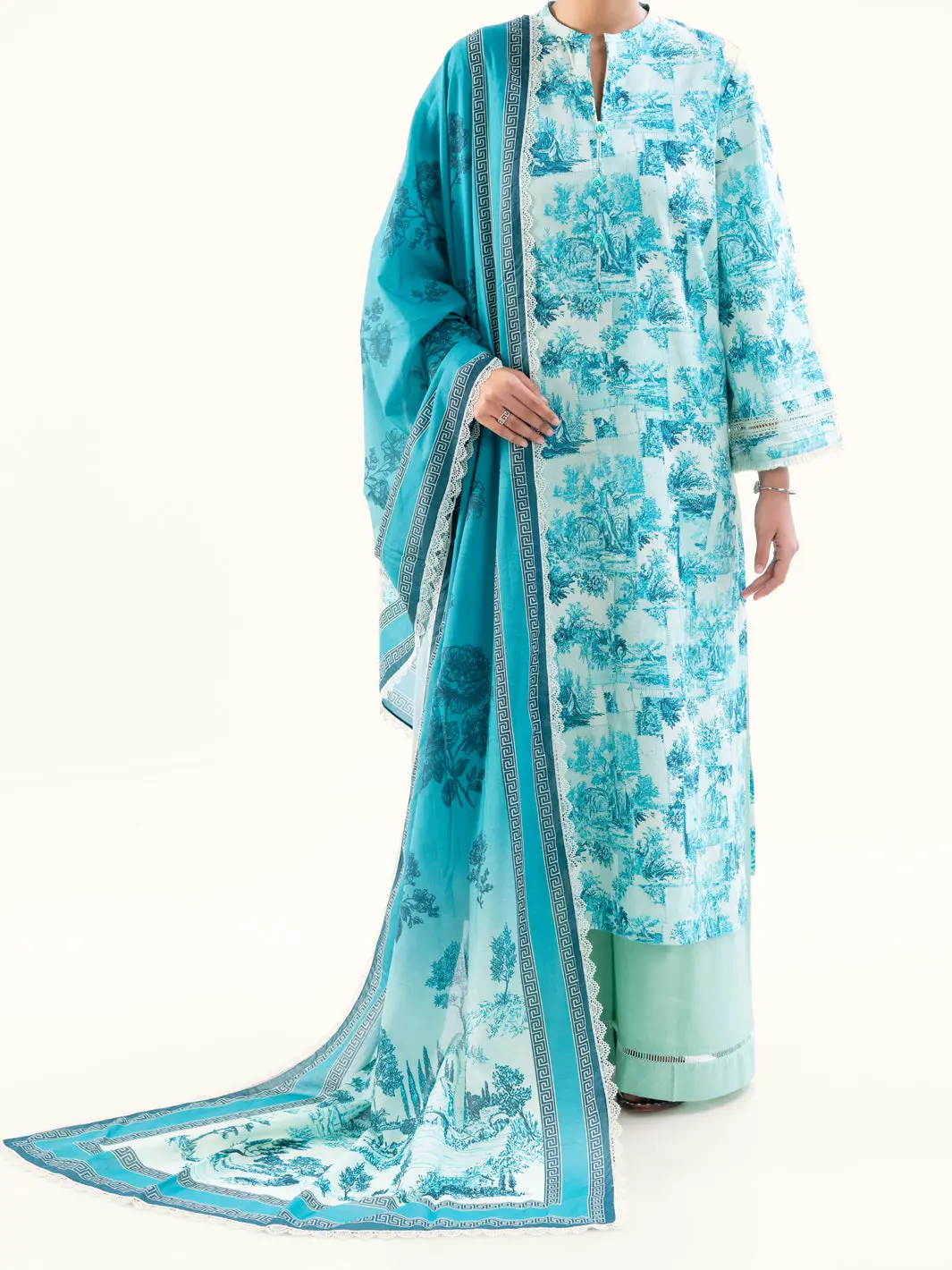 Ice Blue Cambric 3Pc Unstitched - Awp-3Ps-890 1