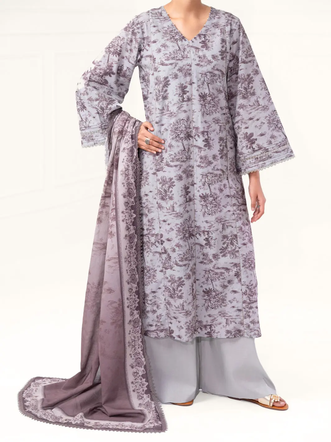 Grey Cambric 3Pc Unstitched - Awp-3Ps-891 1