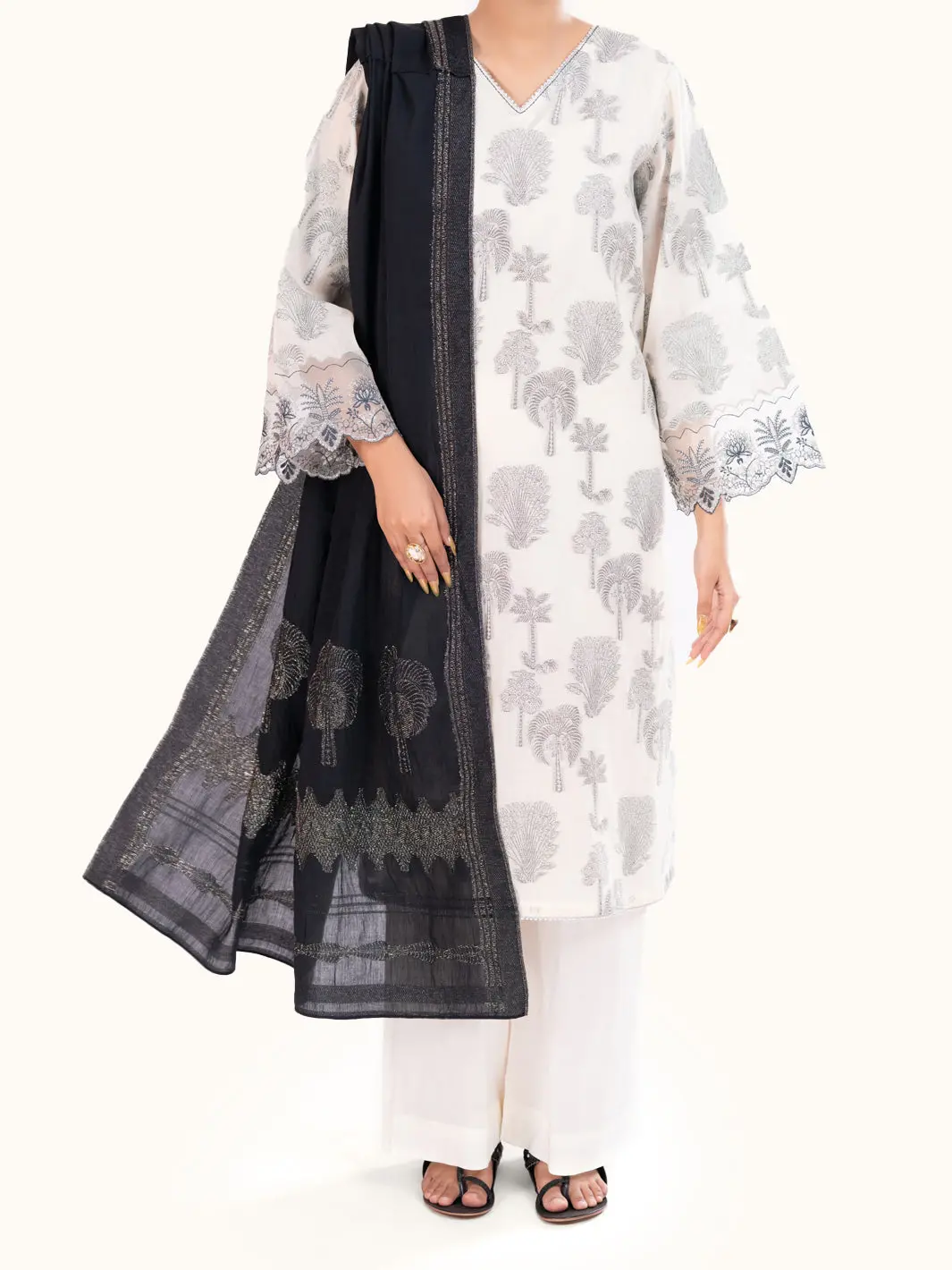 Off White Yarn Dyed 3Pc Stitched - Awp-3Ps-927 1