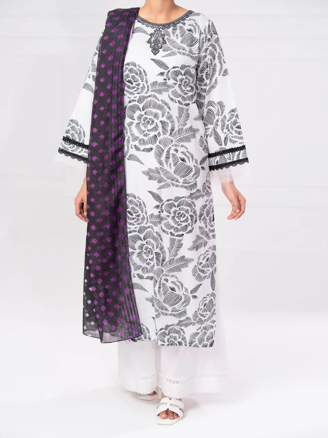 Black & White Cambric 2Pc Unstitched - Awp-2Ps-Lkd-Un-906 1