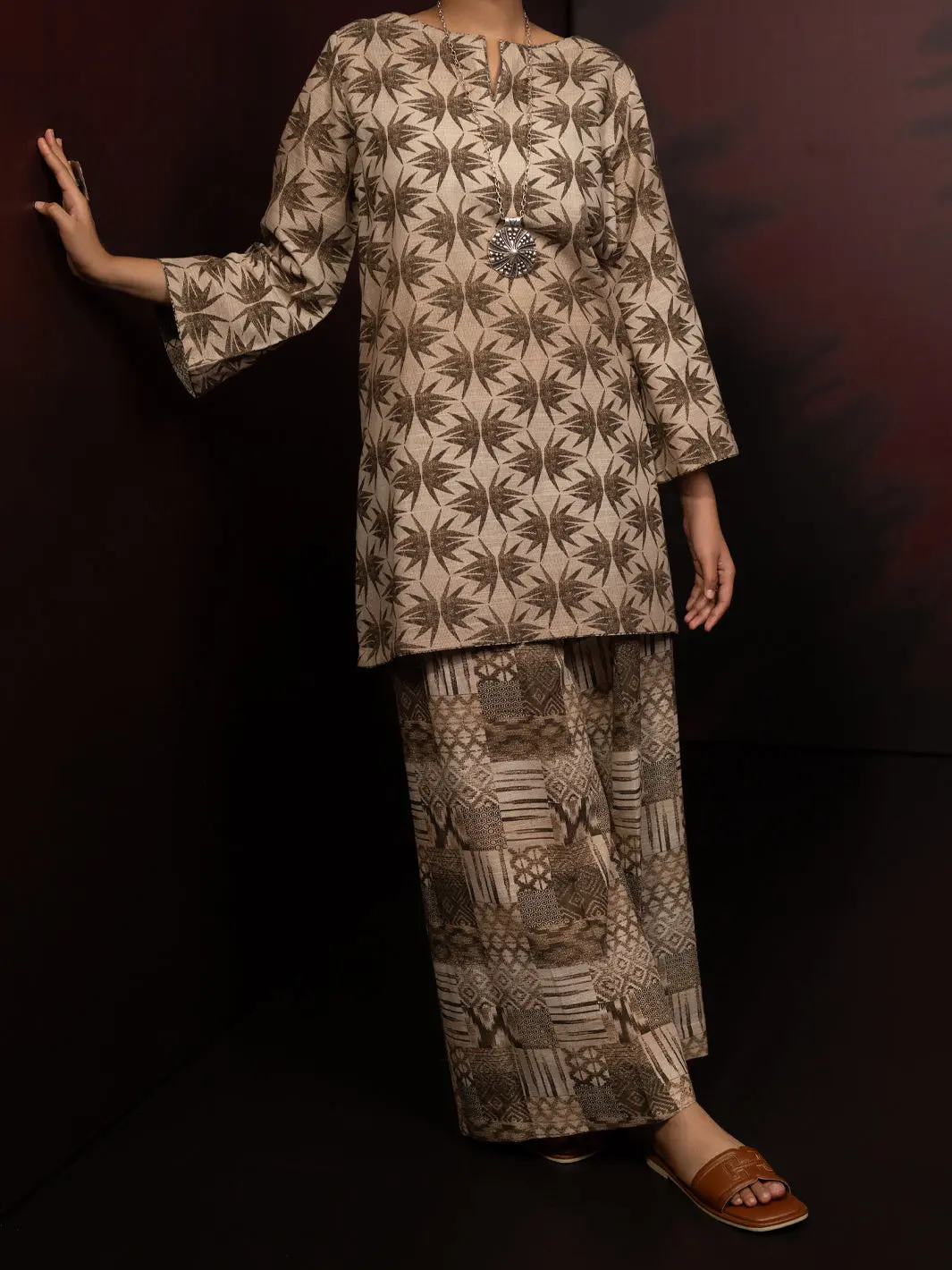 Beige Slub Khaddar 2Pc Stitched - Awp-2Ps-Lks-815 1