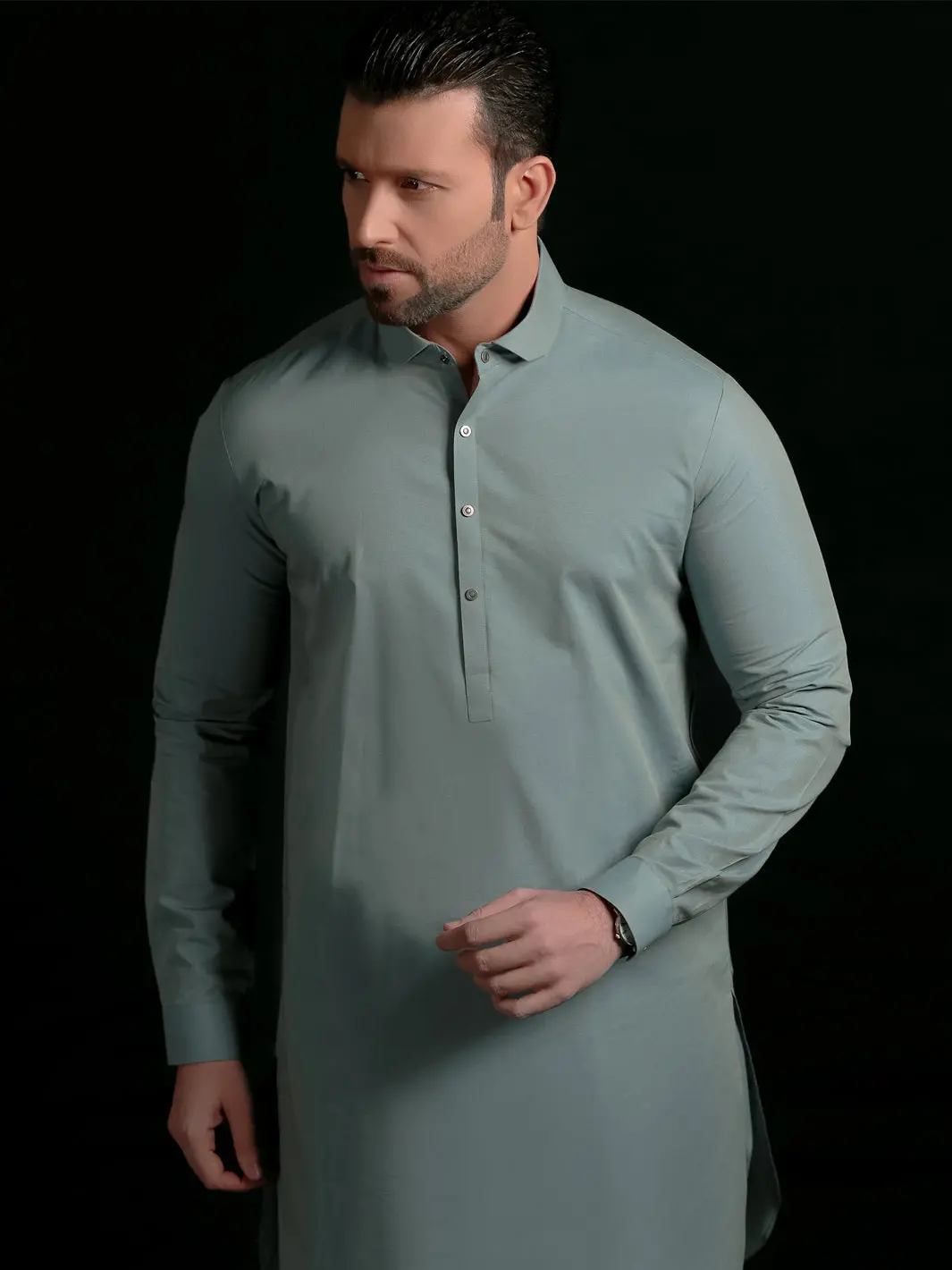 Light Blue Blended Men Unstitched Fabric - Al-Nizam-22 1