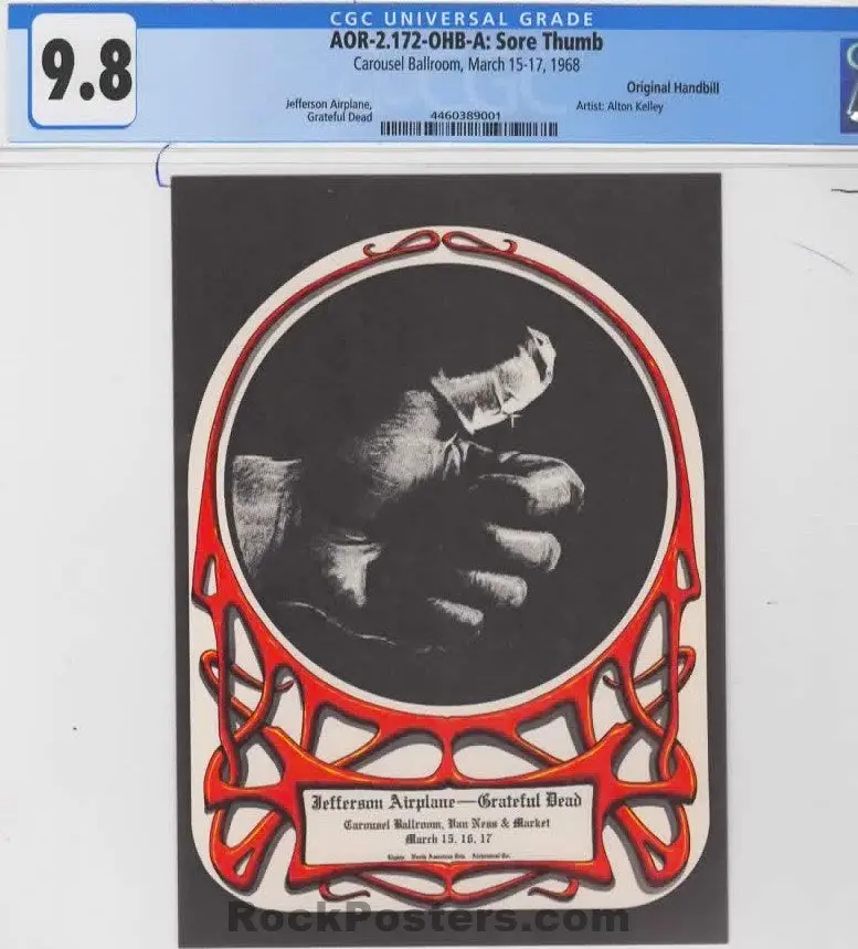 Auction - Aor 2.172 - Grateful Dead - Sore Thumb - Carousel Ballroom - 1968 Handbill - Cgc Graded 9.8 1