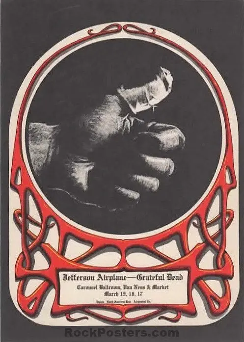 Auction -  Aor 2.172 - Grateful Dead - Jefferson Airplane - 1968 Handbill - Carousel Ballroom - Near Mint Minus 1
