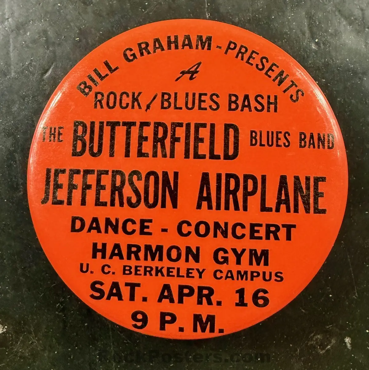 Auction - Aor 2.54 - Bg-3 - Jefferson Airplane - Butterfield Blues - 1966 Button - Fillmore Auditorium - Near Mint 1