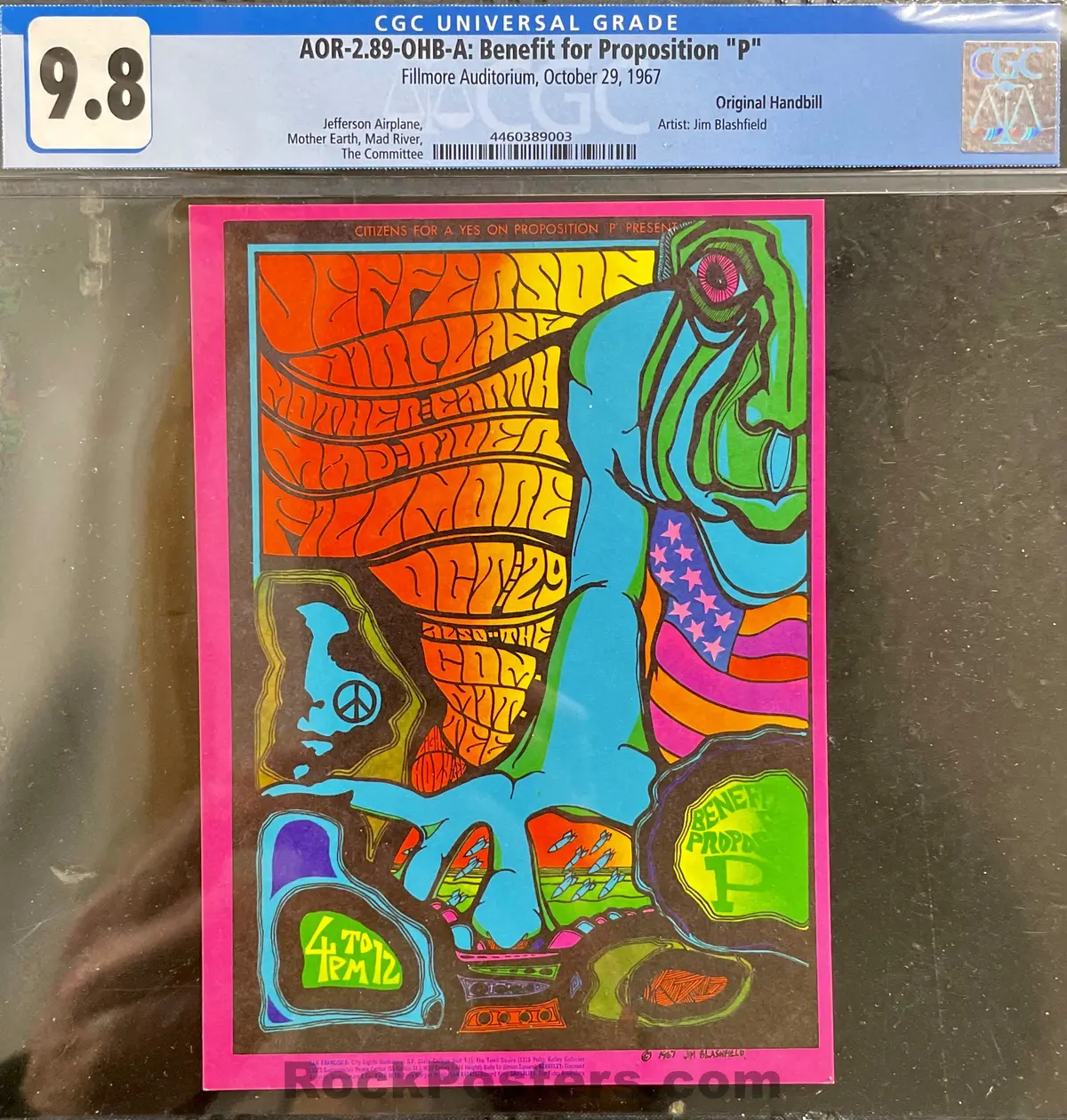 Auction - Aor 2.89 - Jefferson Airplane - Fillmore Auditorium - 1967 Handbill - Cgc Graded 9.8 1