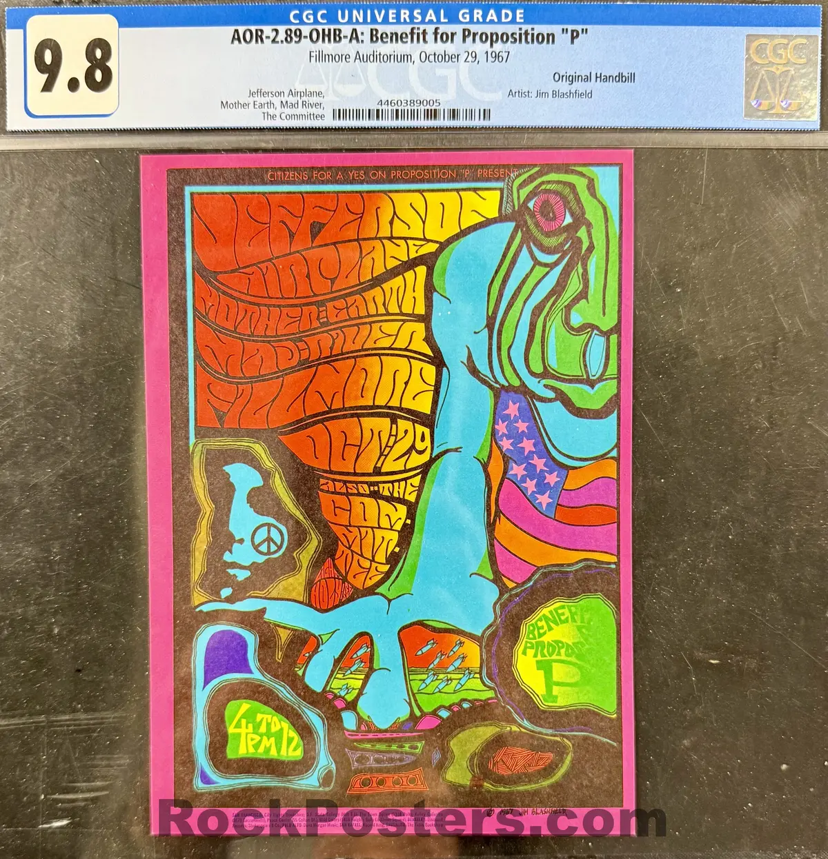 Auction - Aor 2.89-Ohb-A - Jefferson Airplane - Fillmore Auditorium - 1967 Handbill - Cgc Graded 9.8 1