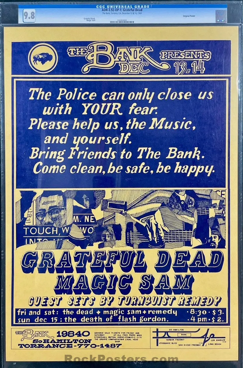 Auction - Aor 3.92 - Grateful Dead - 1968 Poster - Torrance, Ca - Cgc Graded 9.8 1