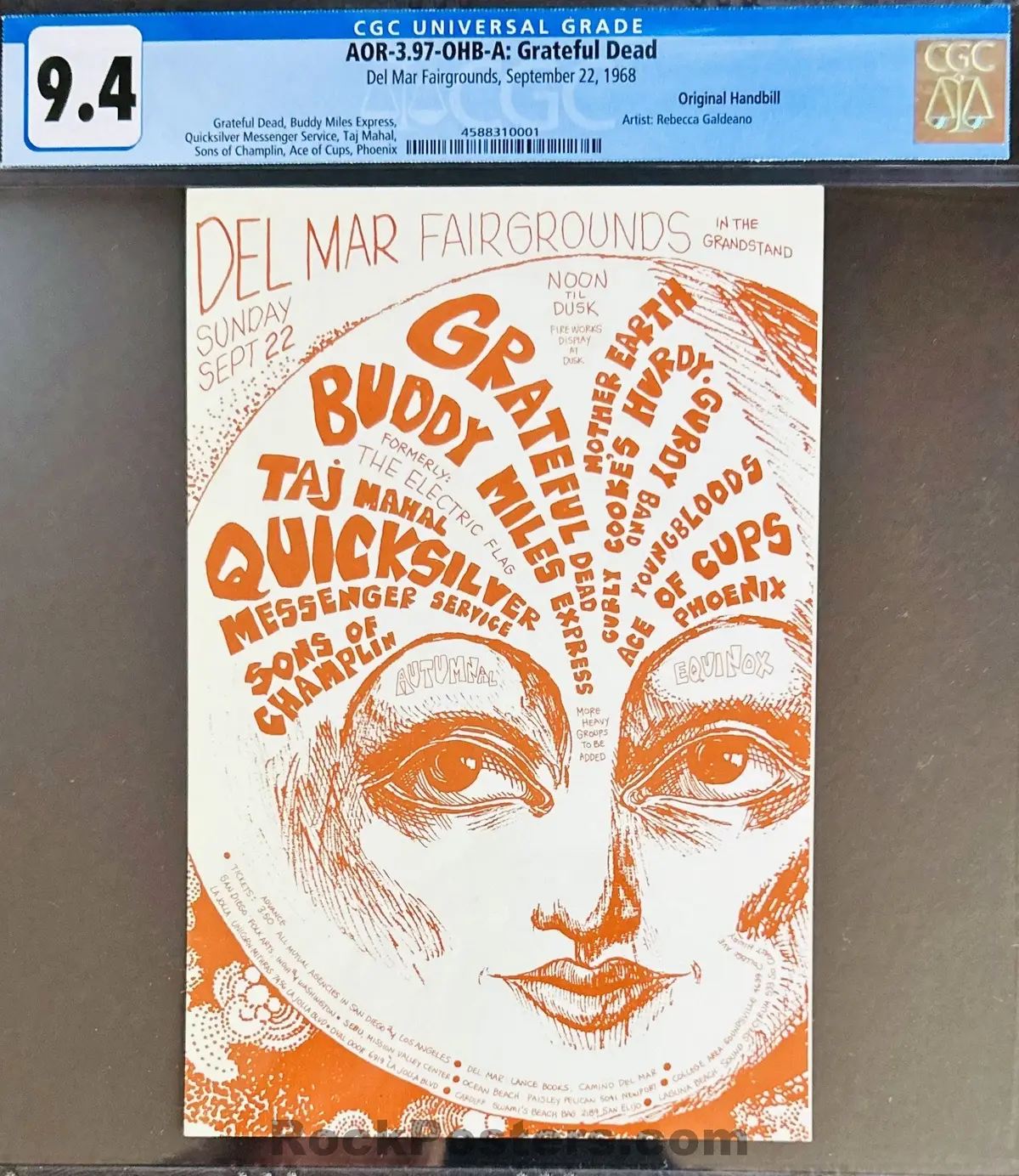 Auction - Aor 3.97 - Grateful Dead - 1968 Handbill - San Diego - Cgc Graded 9.4 1