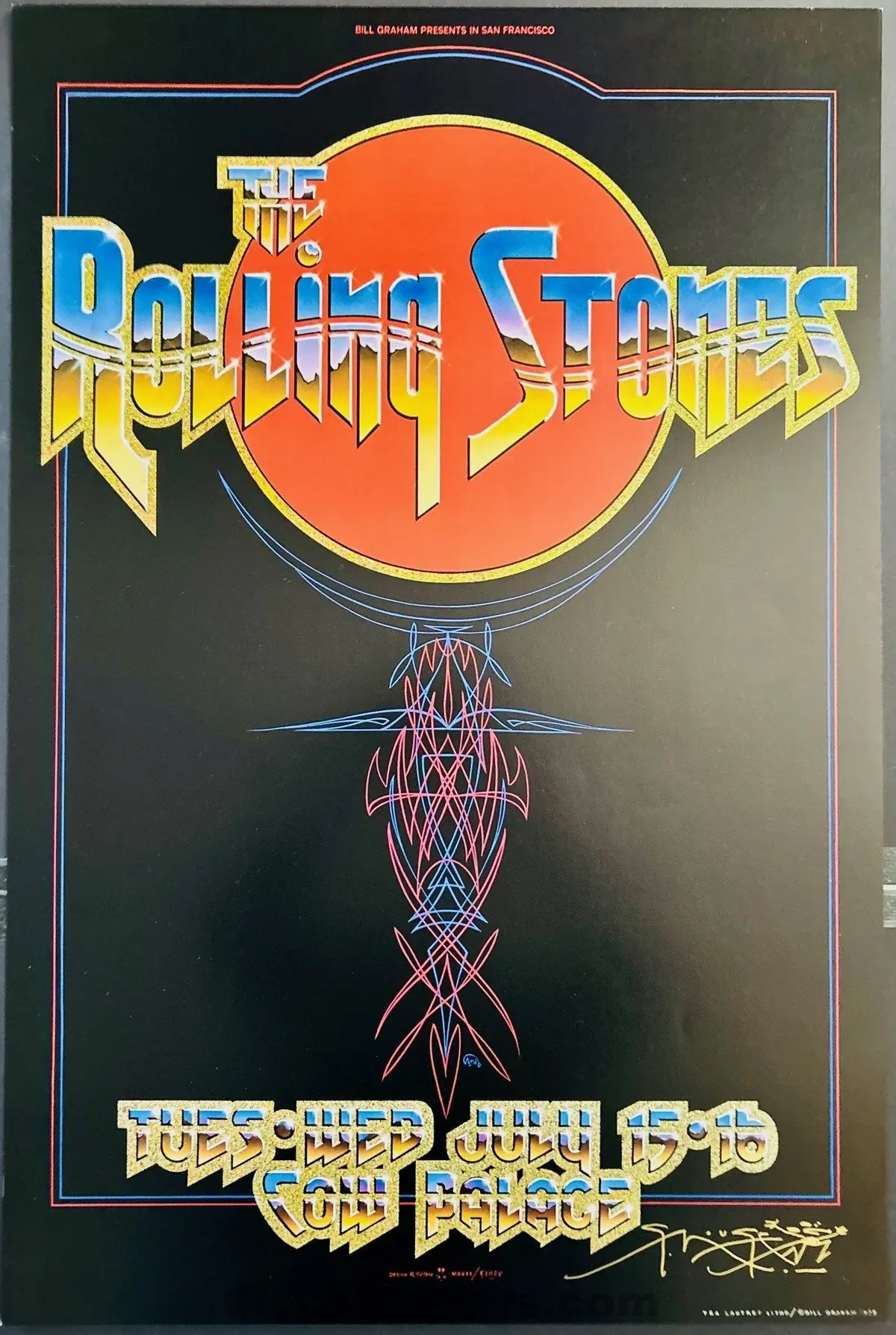 Aor Auction - 4.41 - Rolling Stones - Stanley Mouse Signed - San Francisco - 1975 Poster - Near Mint Minus 1
