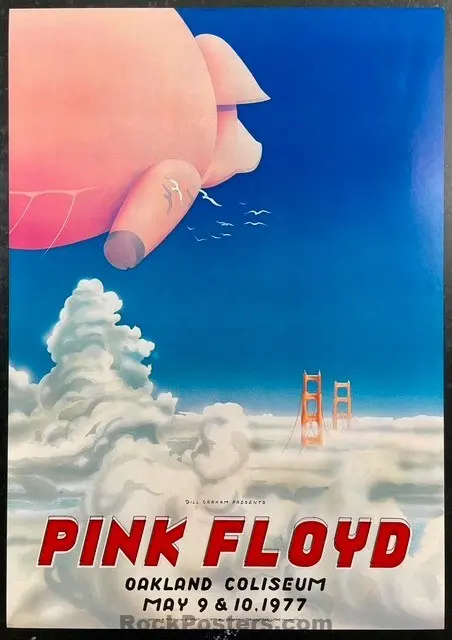 Auction - Aor 4.47 - Pink Floyd - Randy Tuten - 1977 Poster - Oakland Stadium - Near Mint 1