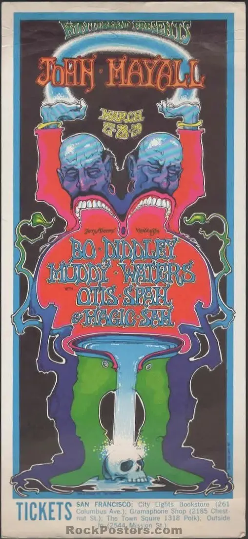 Auction - Aor 4.55 - Muddy Waters/Bo Diddley - Greg Irons - 1969 Handbill - Winterland - Excellent 1